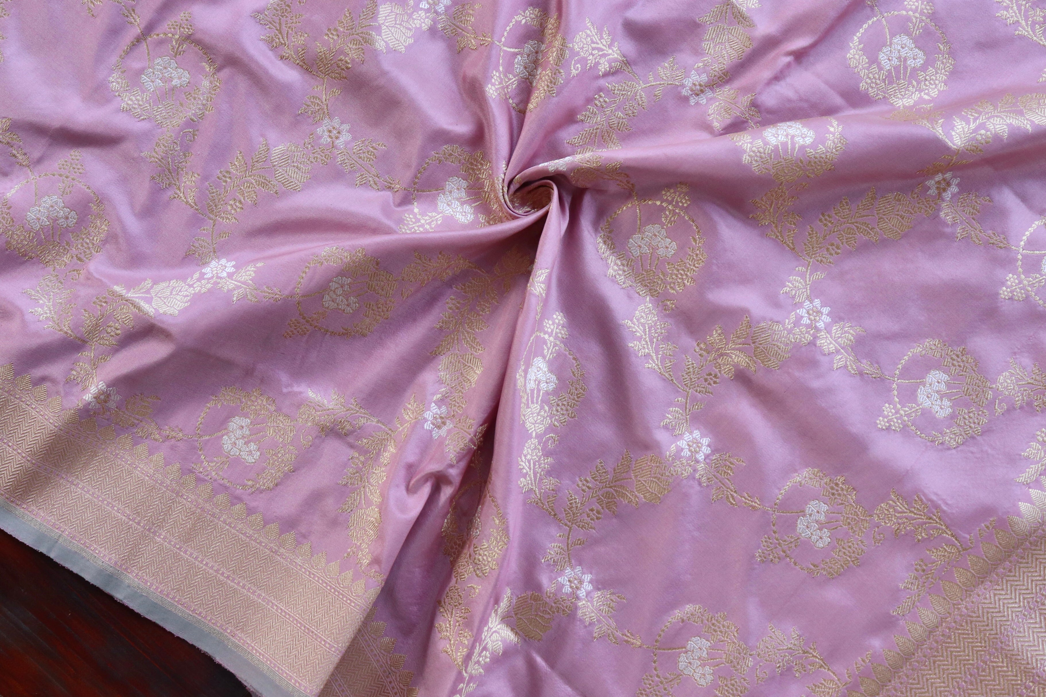 Light Pink Jangla Pure Silk Handloom Banarasi Dupatta