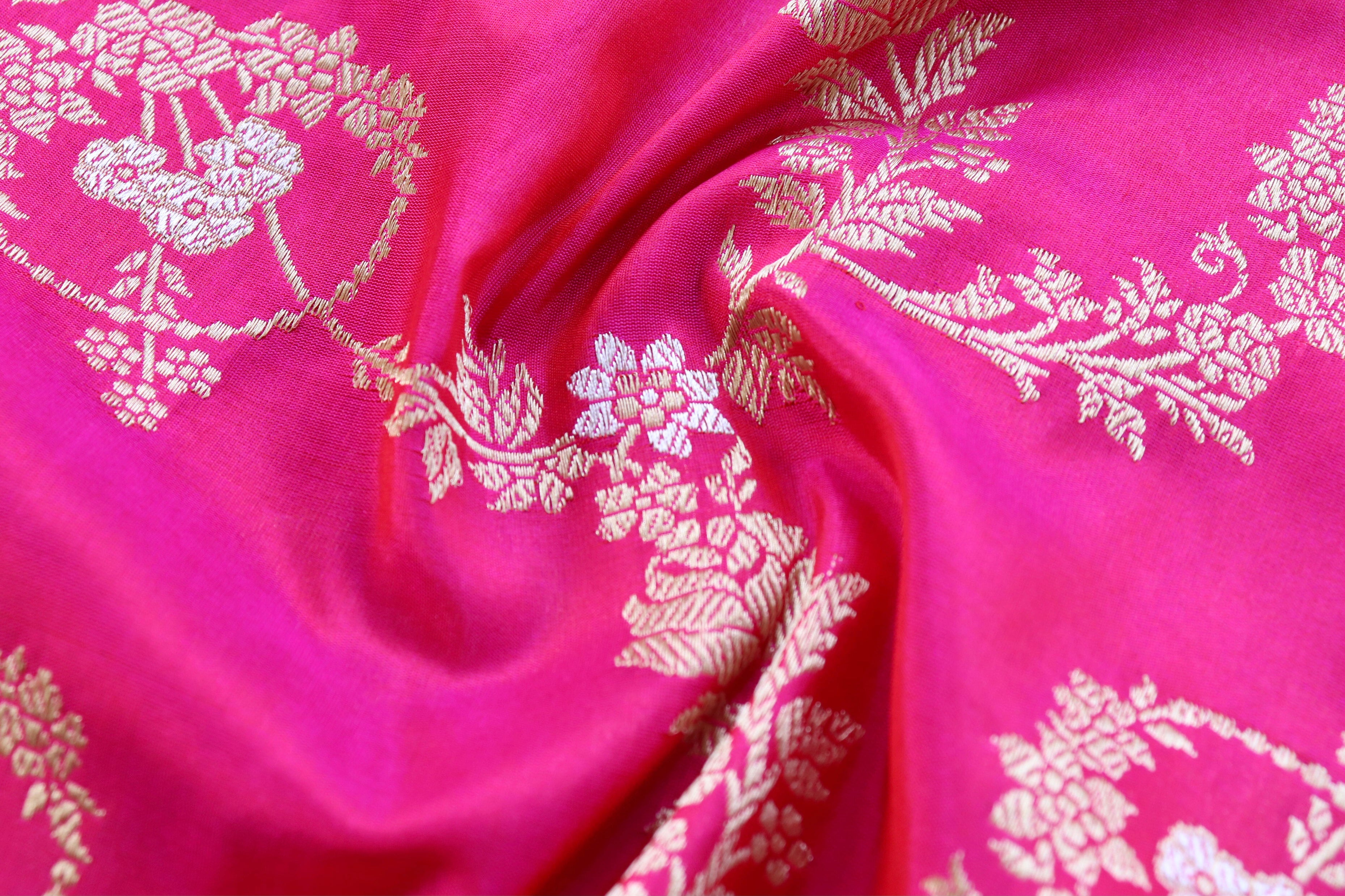 Bright Pink Jangla Pure Silk Handloom Banarasi Dupatta