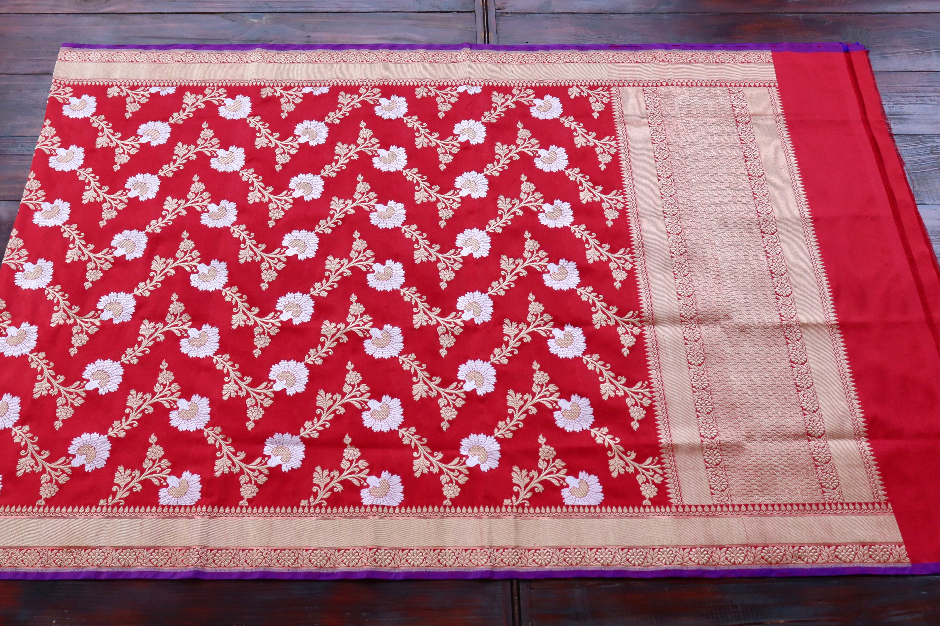 Red Jangla Pure Silk Handloom Banarasi Dupatta