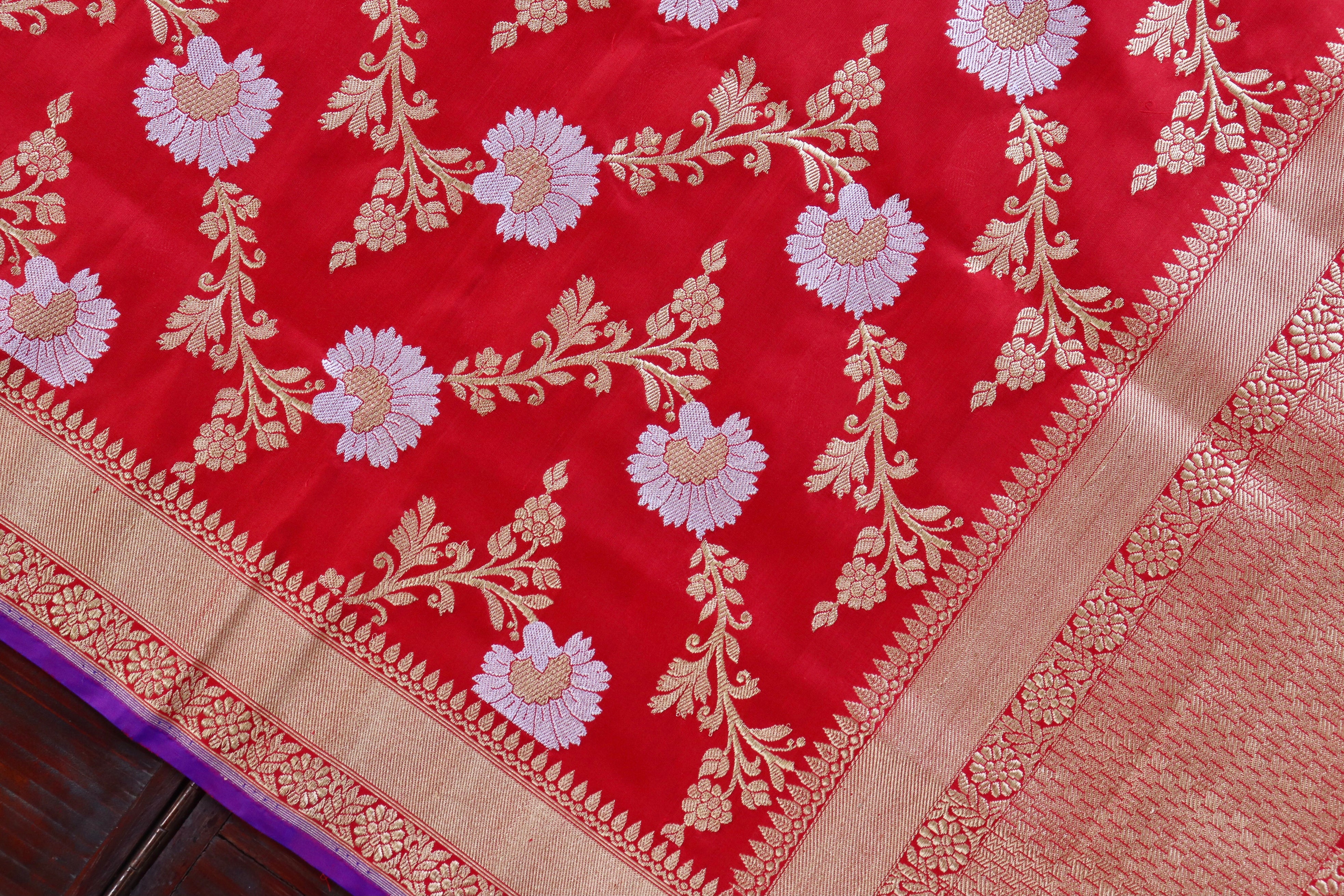 Red Jangla Pure Silk Handloom Banarasi Dupatta