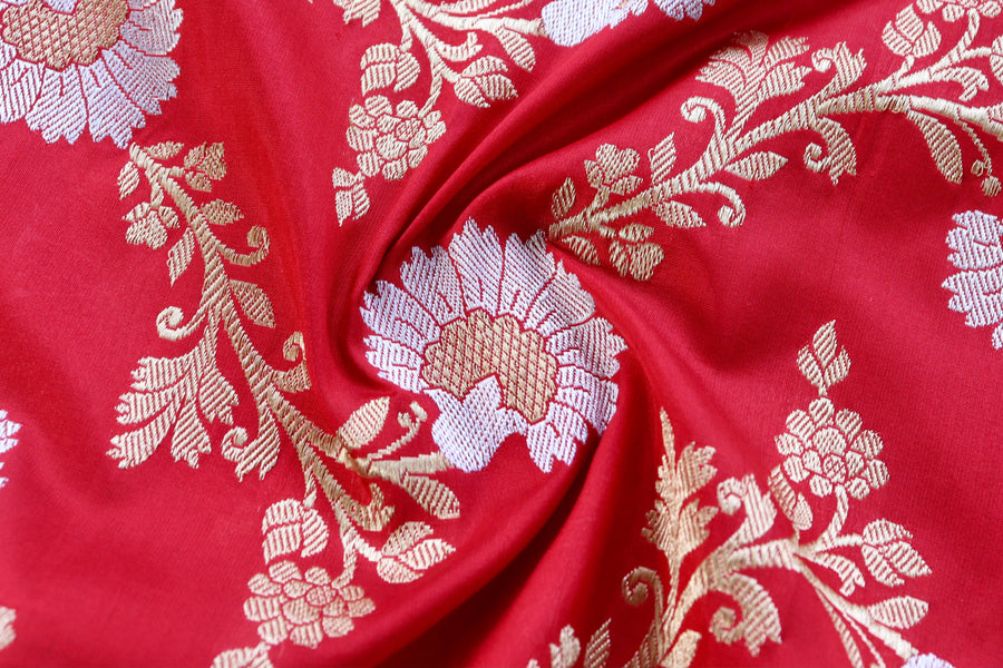 Red Jangla Pure Silk Handloom Banarasi Dupatta