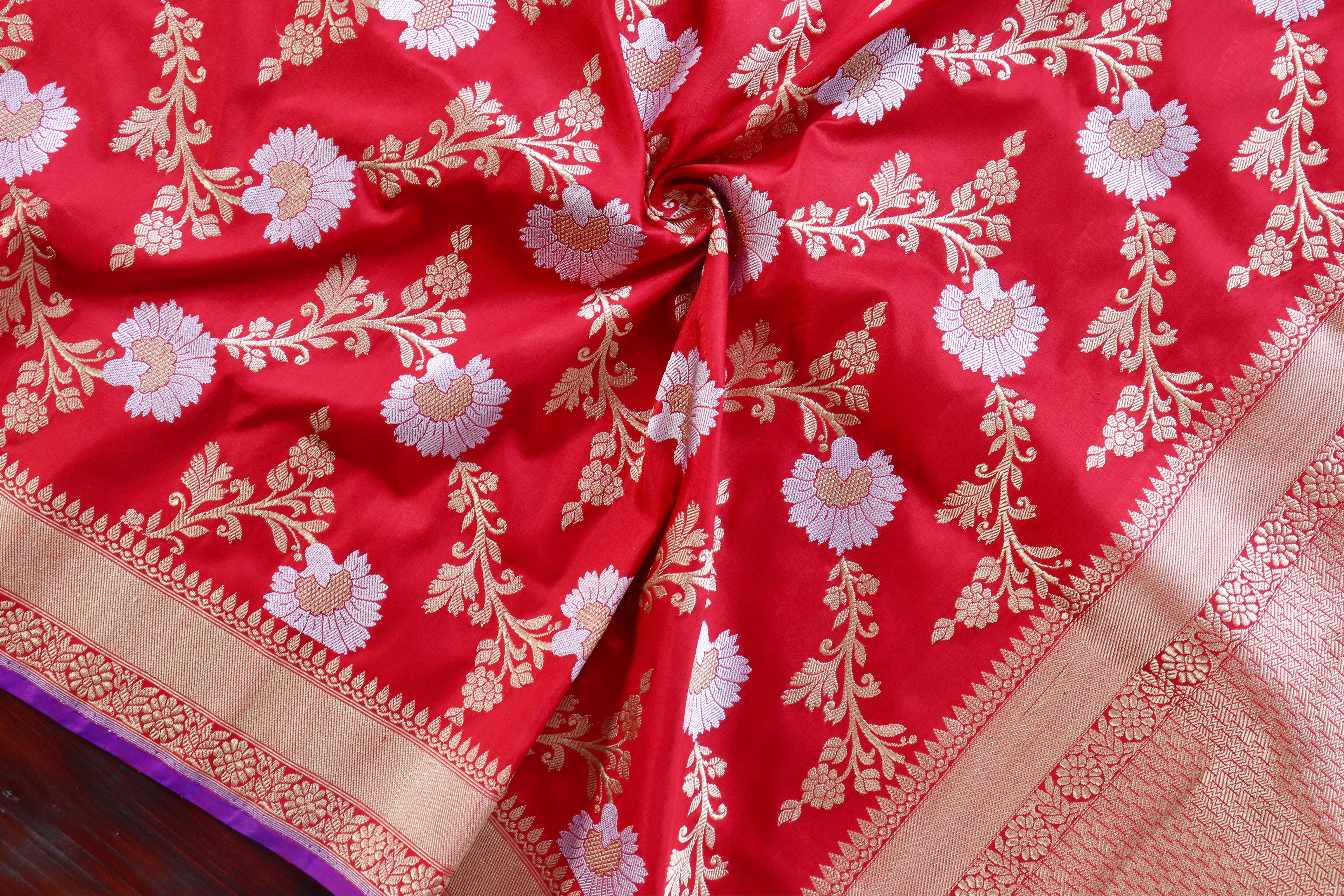 Red Jangla Pure Silk Handloom Banarasi Dupatta