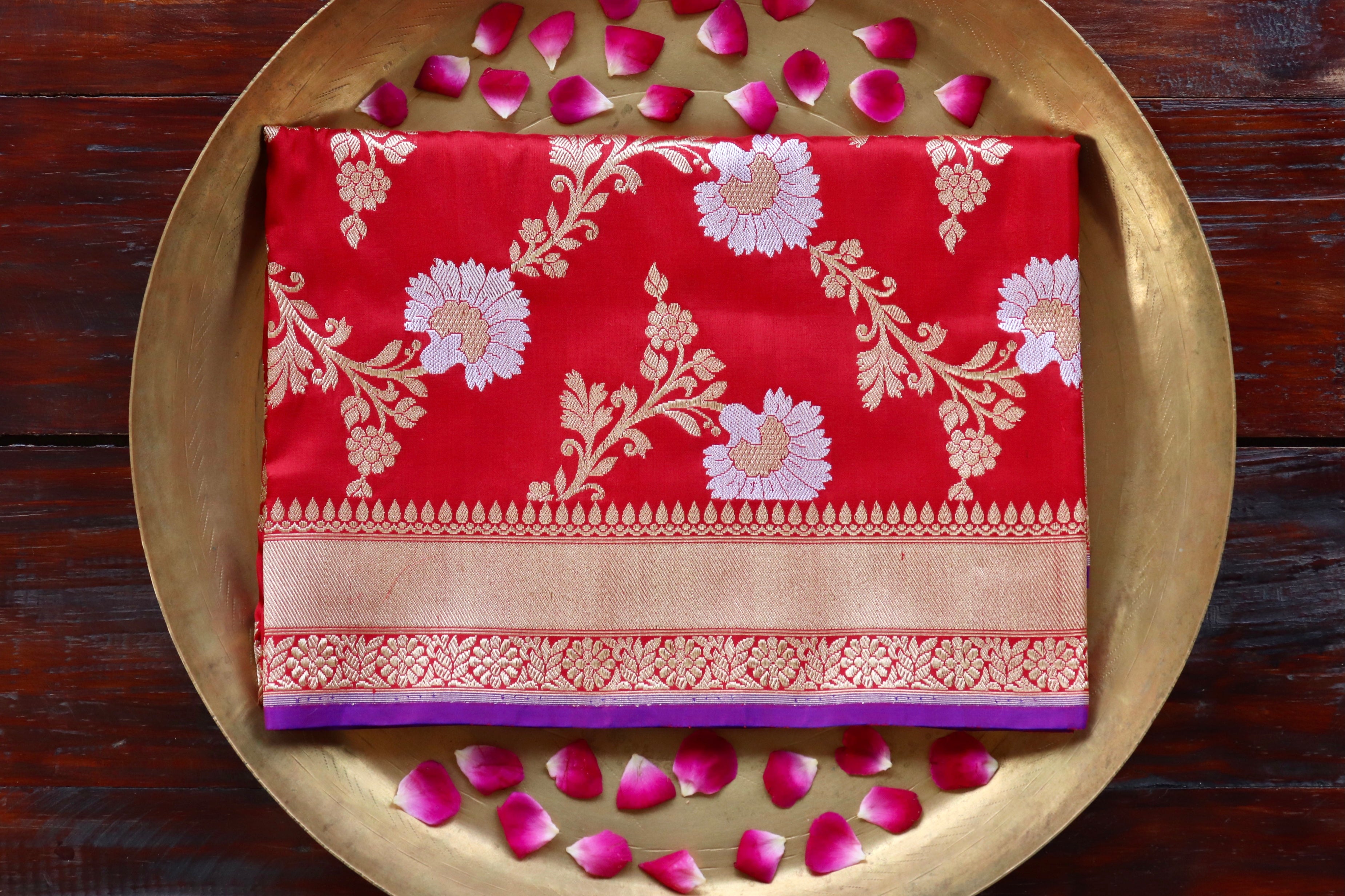 Red Jangla Pure Silk Handloom Banarasi Dupatta
