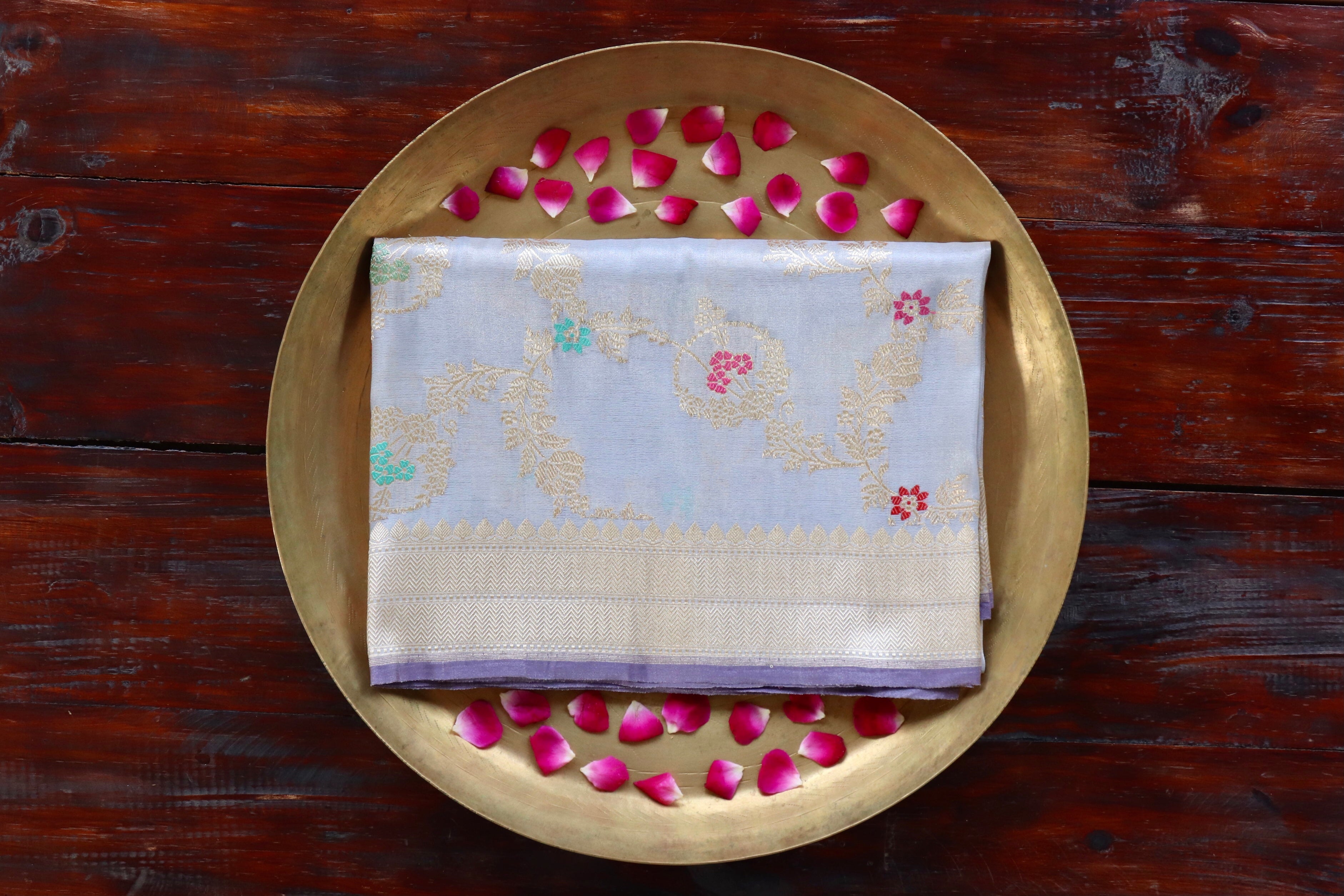 Grey Jangla Pure Silk Handloom Banarasi Dupatta