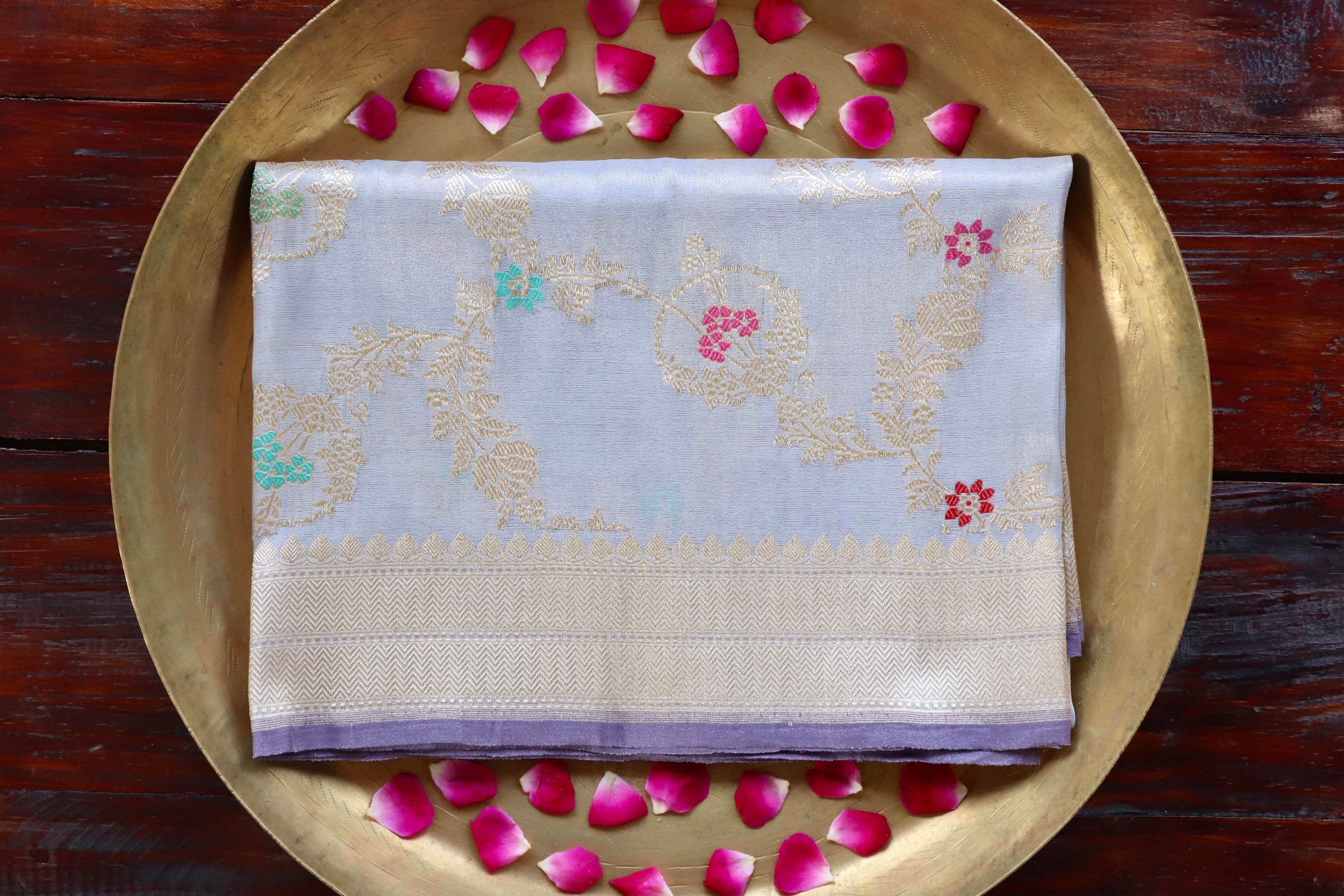 Grey Jangla Pure Silk Handloom Banarasi Dupatta