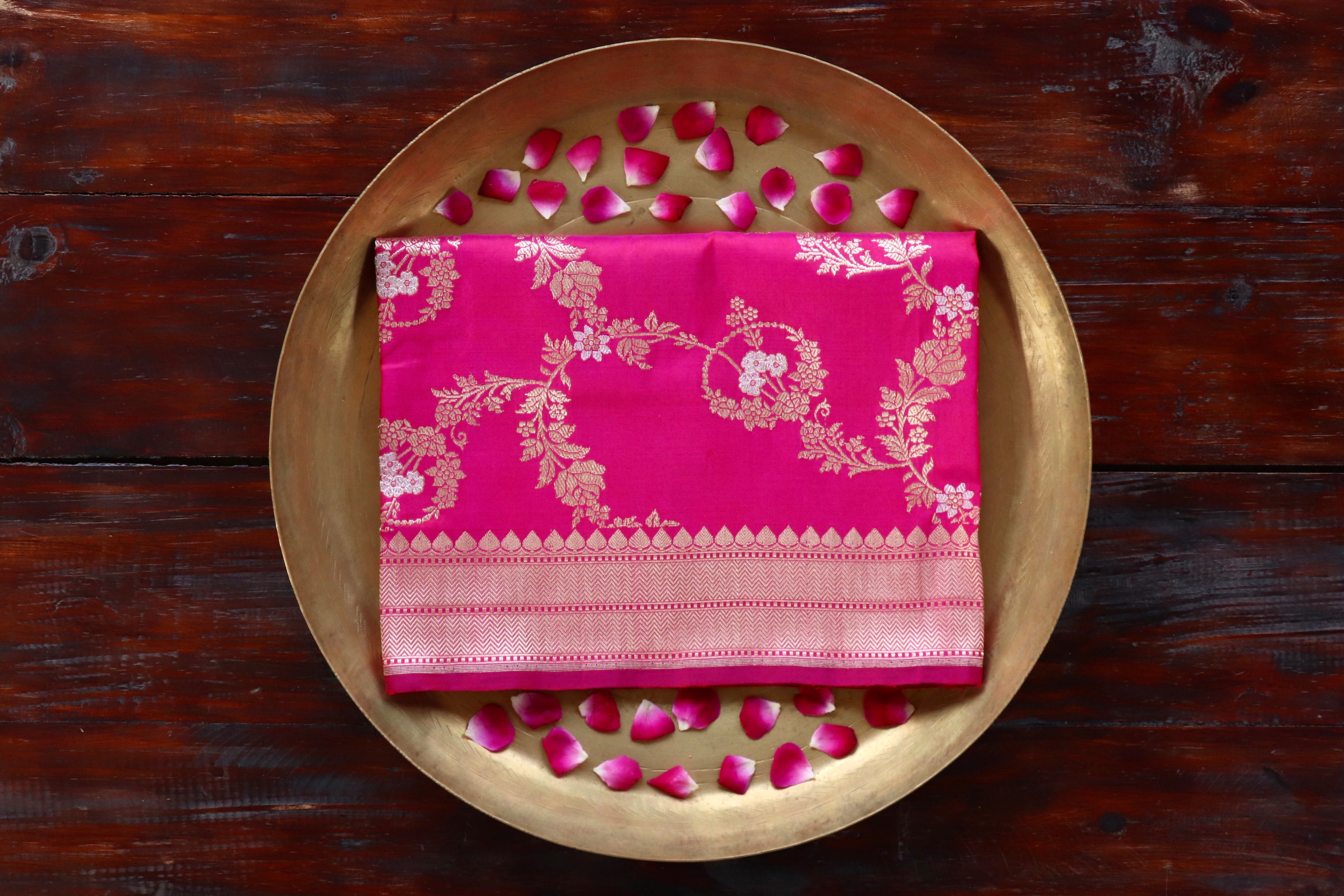 Bright Pink Jangla Pure Silk Handloom Banarasi Dupatta