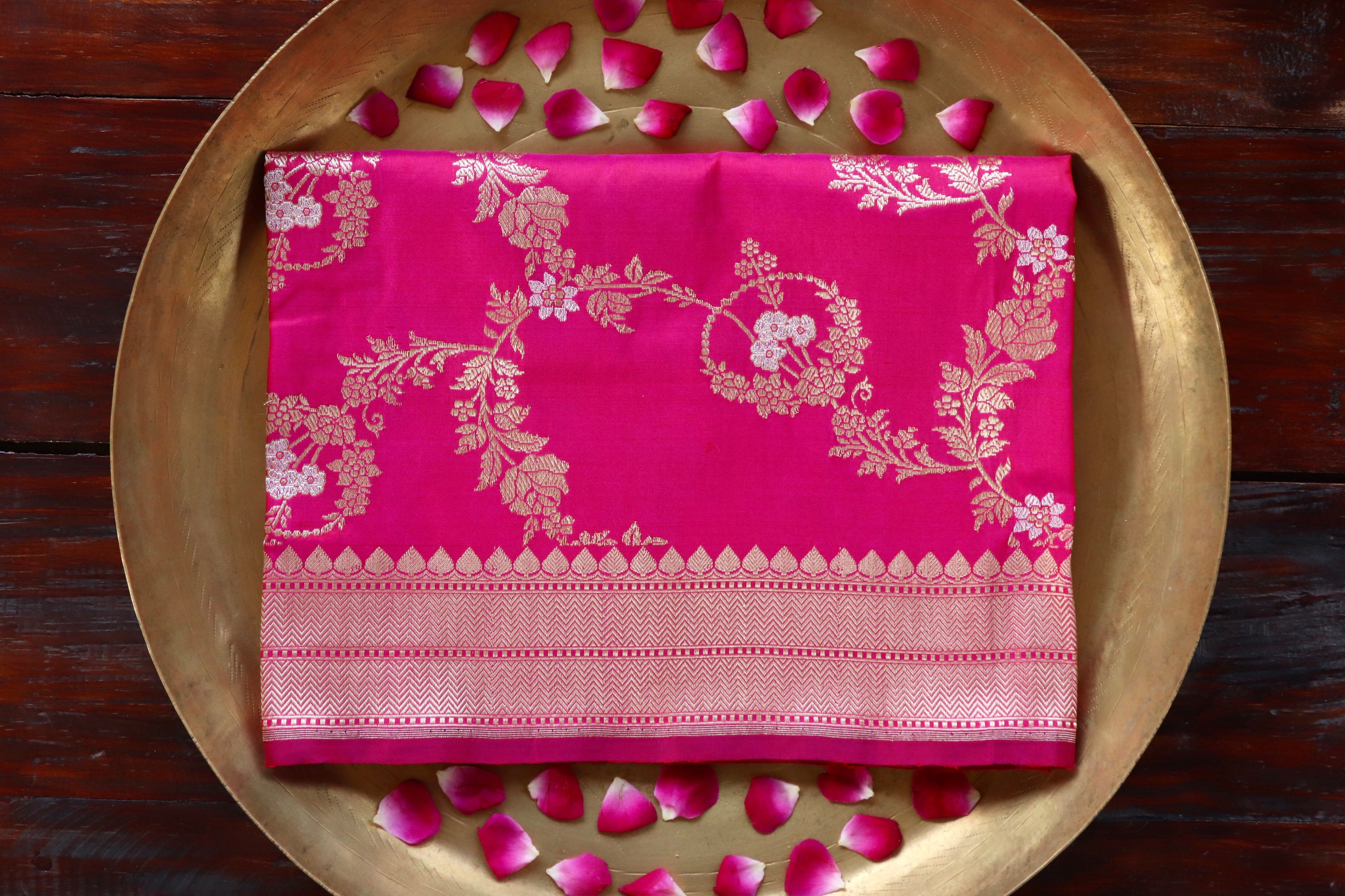 Bright Pink Jangla Pure Silk Handloom Banarasi Dupatta