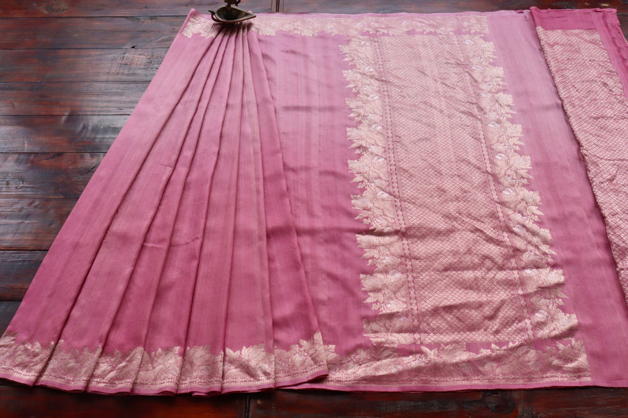 Pink Tussar Silk  Handloom Banarasi Saree