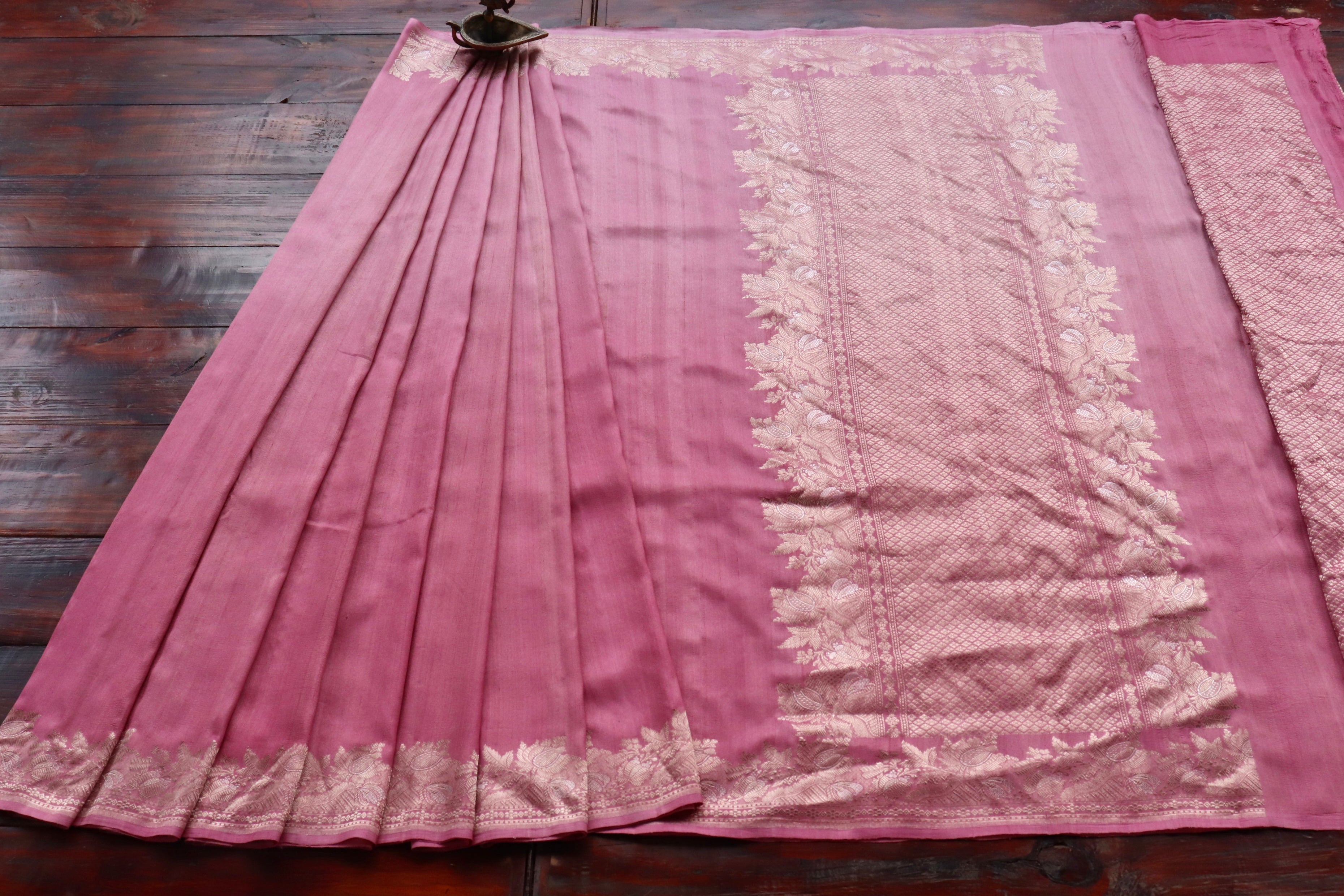 Pink Tussar Silk  Handloom Banarasi Saree