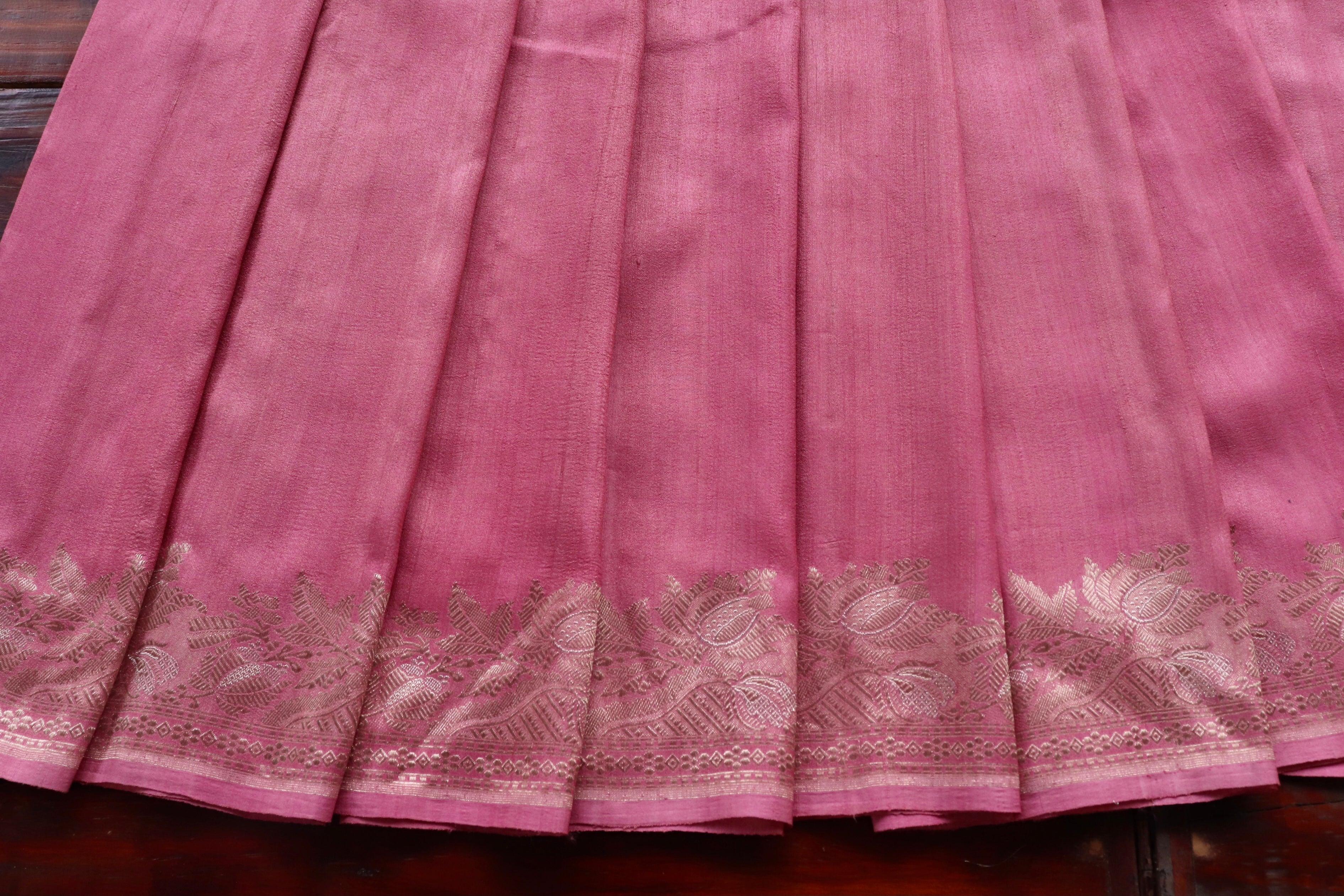 Pink Tussar Silk  Handloom Banarasi Saree