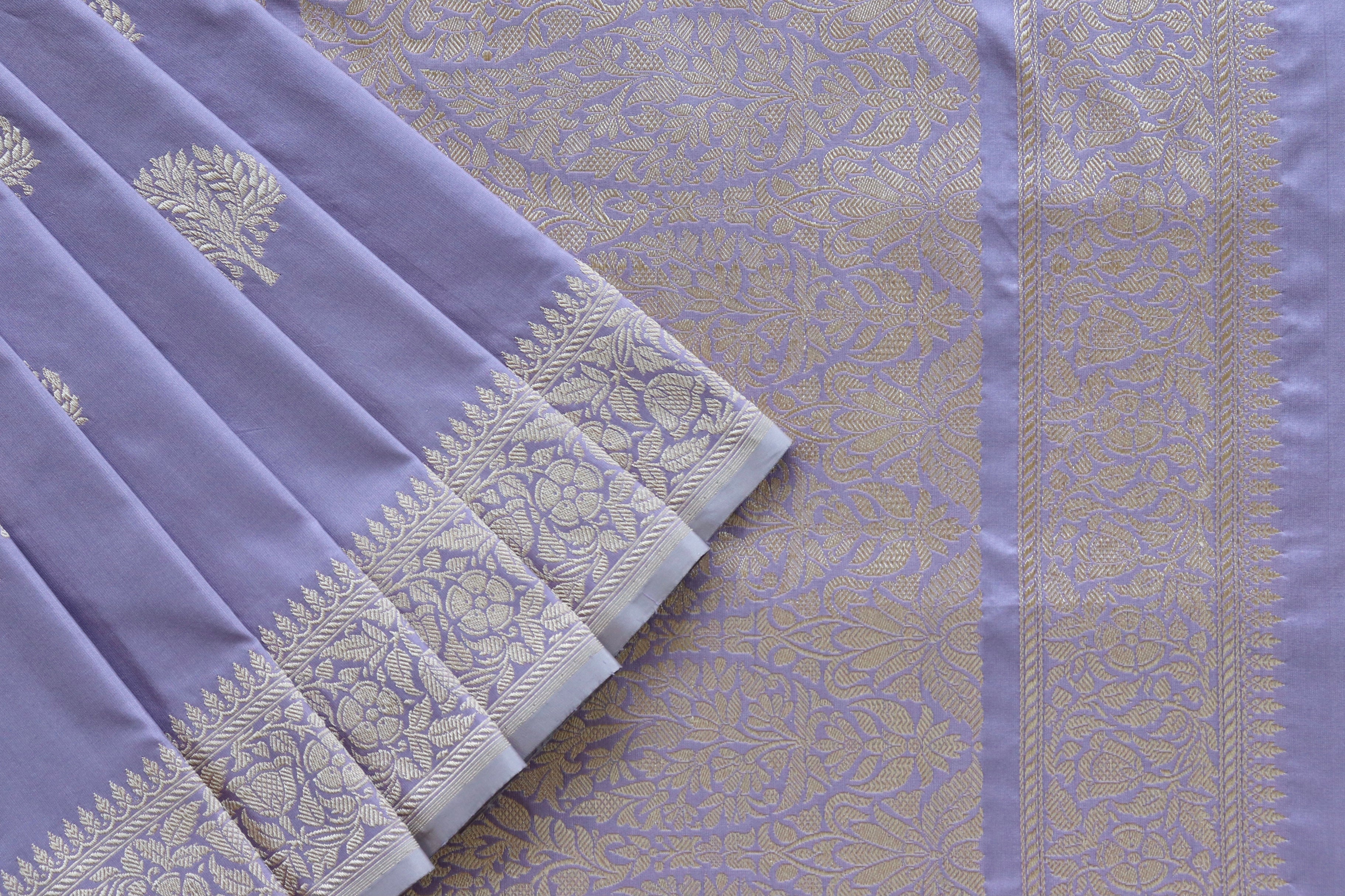 Lilac Kadhua Motif Pure Silk Handloom Banarasi Saree