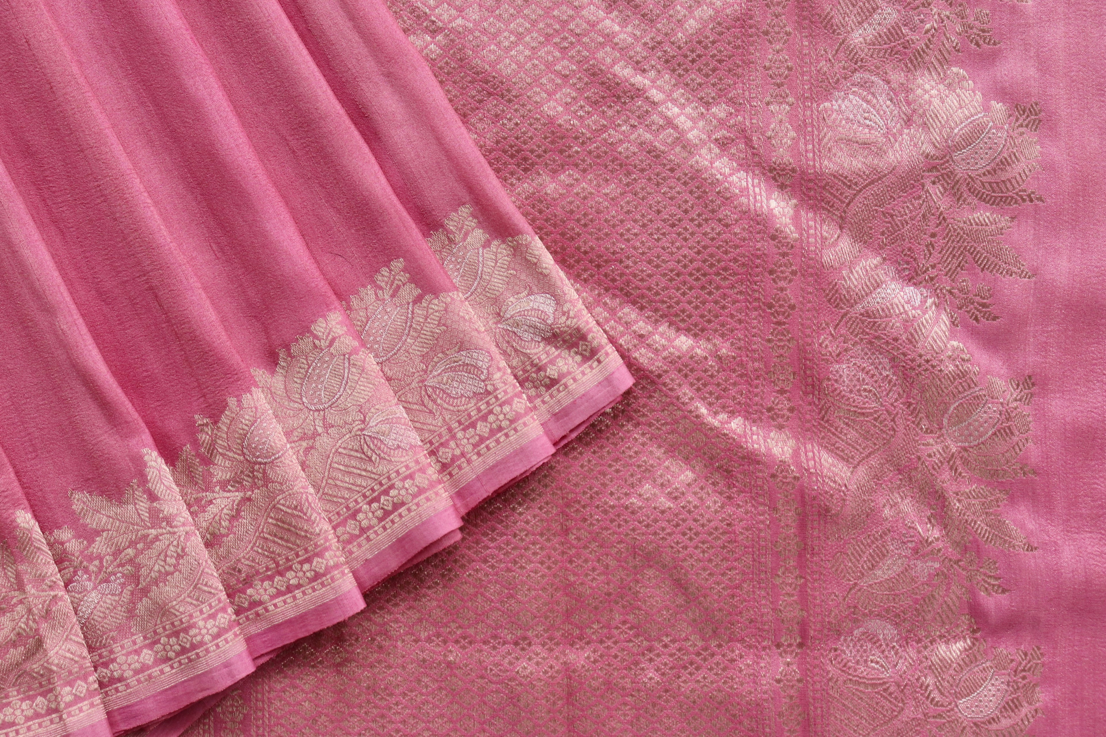 Pink Tussar Silk  Handloom Banarasi Saree