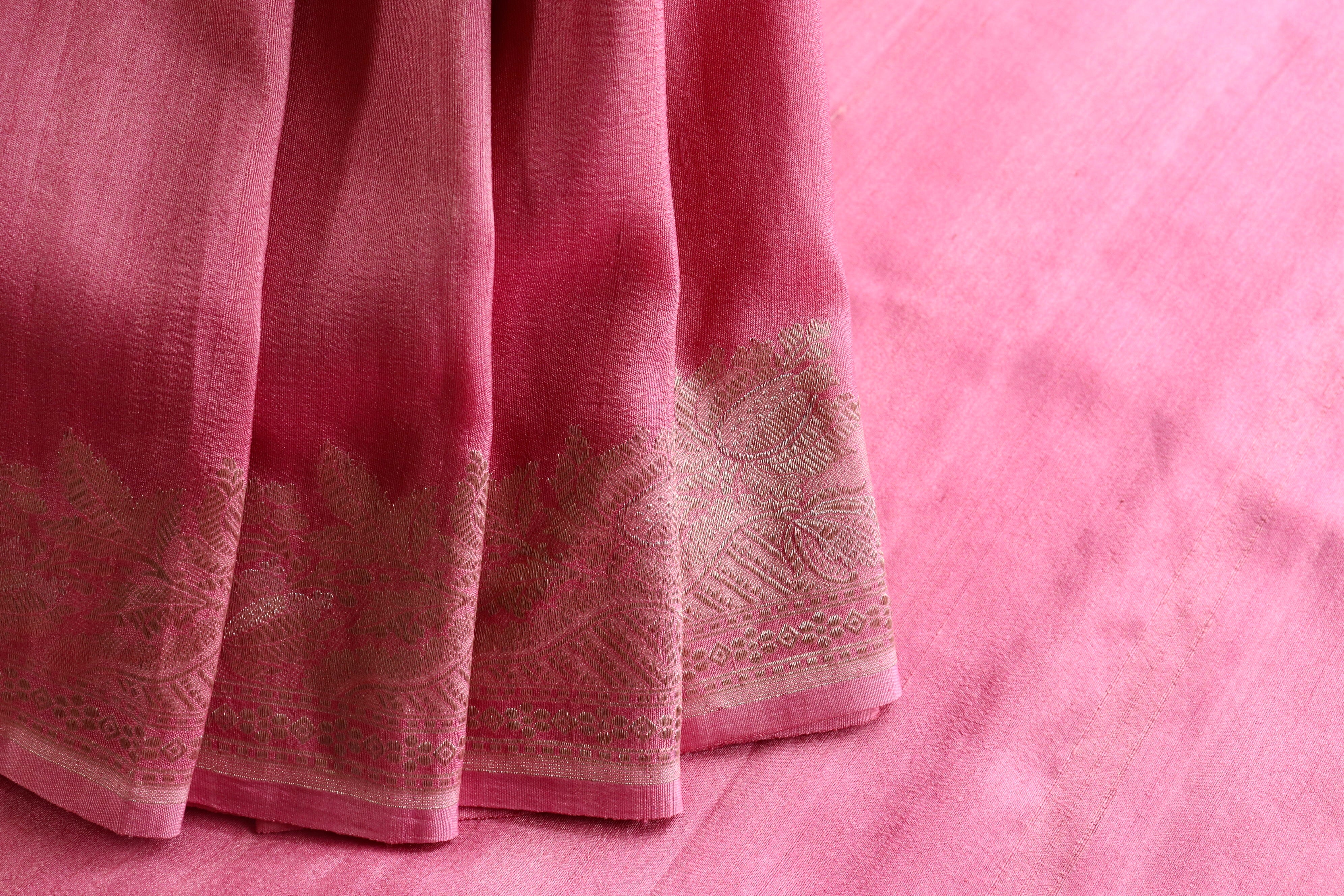 Pink Tussar Silk  Handloom Banarasi Saree