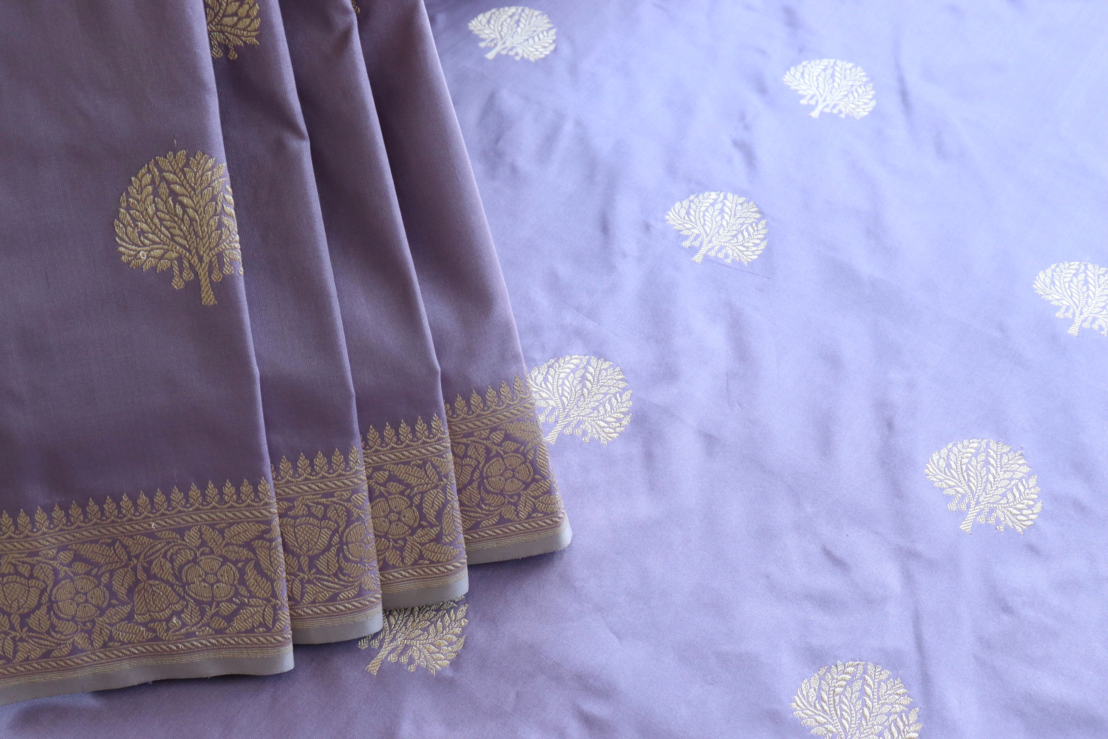 Lilac Kadhua Motif Pure Silk Handloom Banarasi Saree