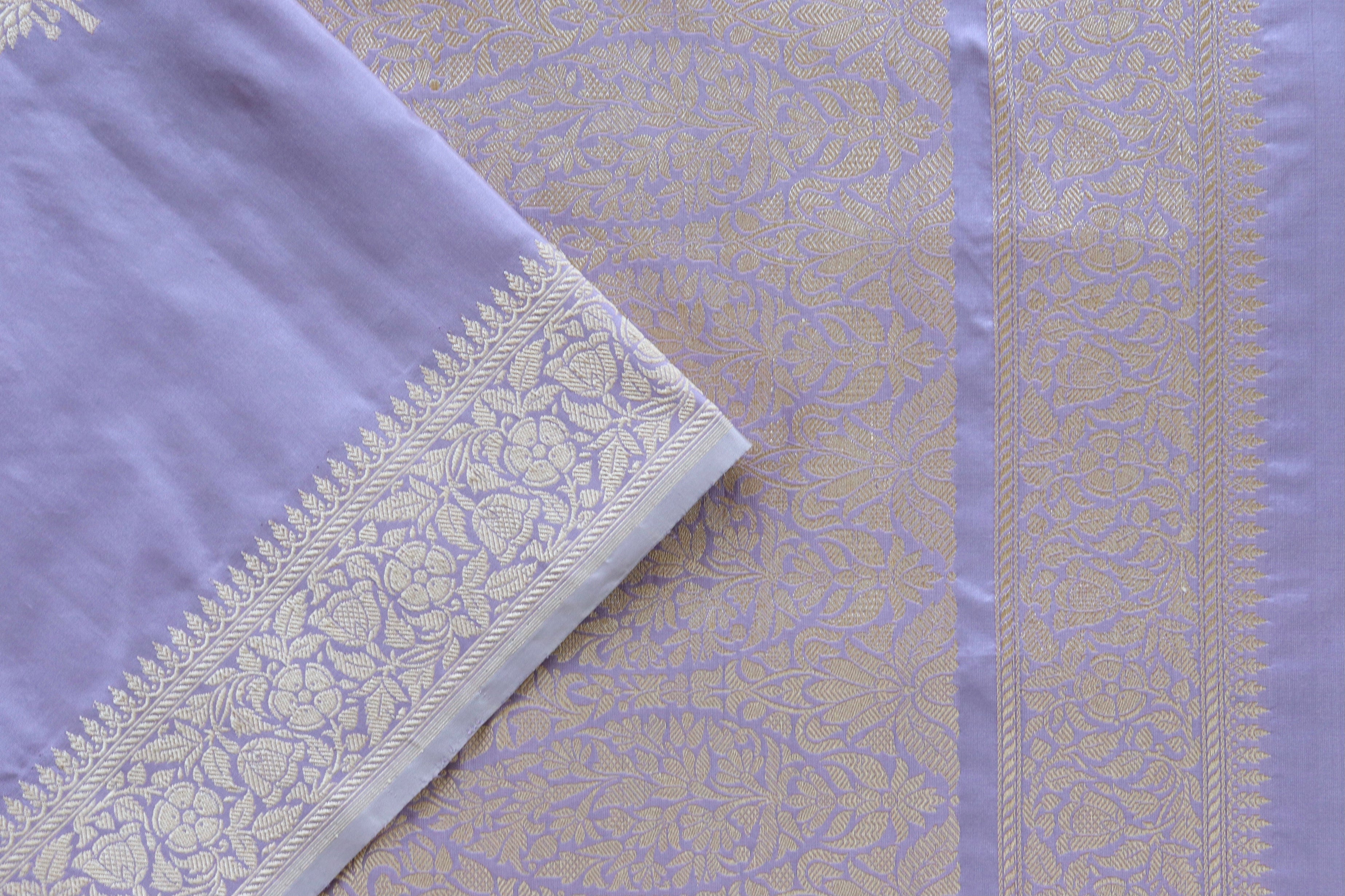 Lilac Kadhua Motif Pure Silk Handloom Banarasi Saree