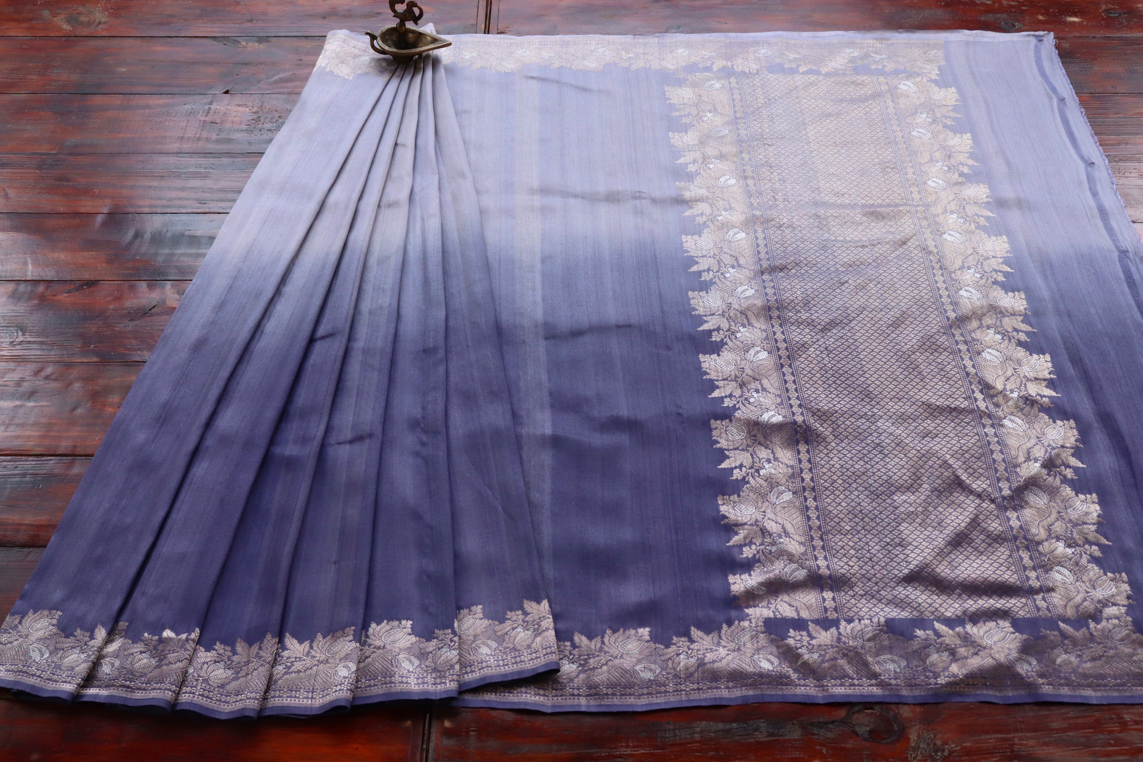 Purple Tussar Silk  Handloom Banarasi Saree