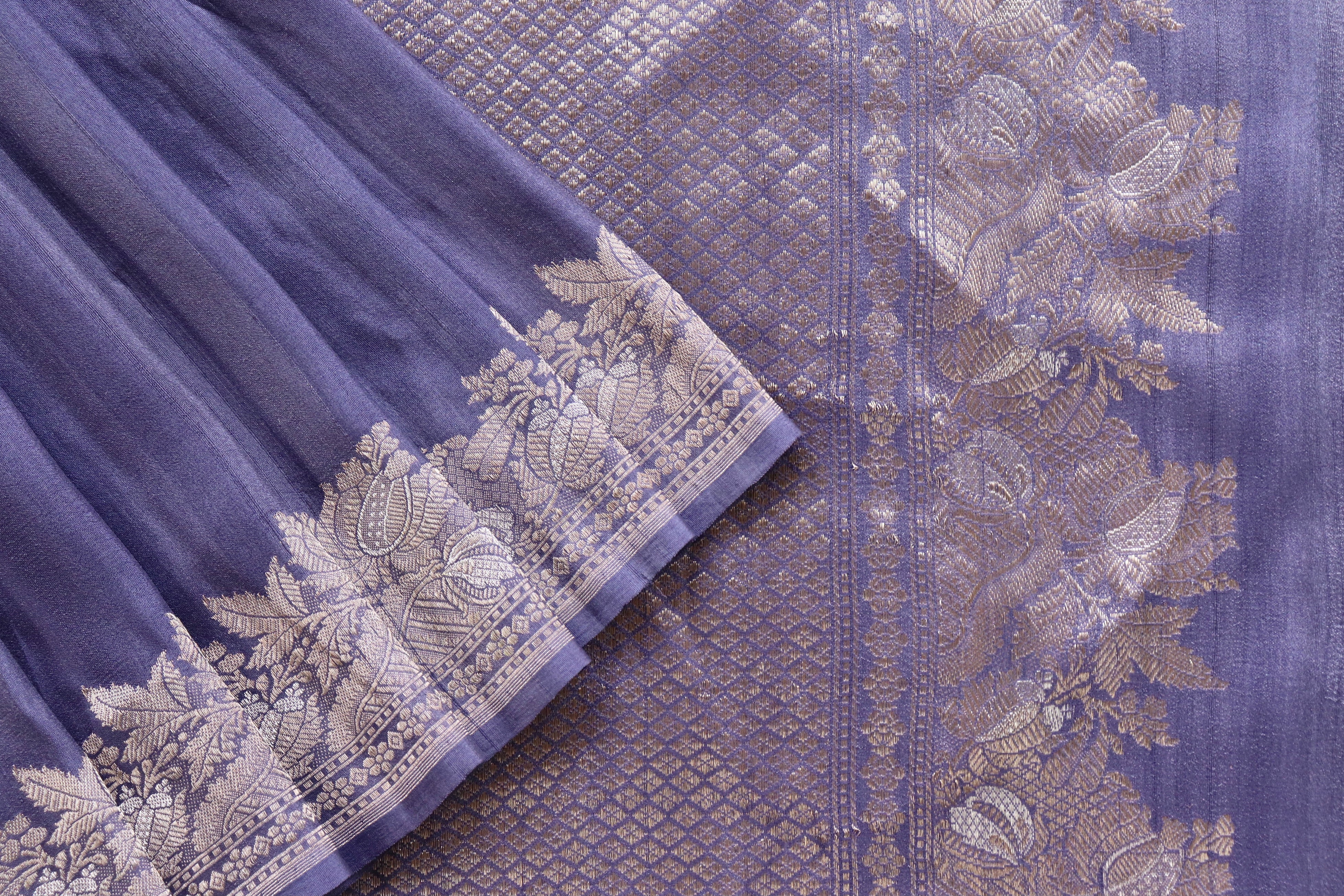 Purple Tussar Silk  Handloom Banarasi Saree