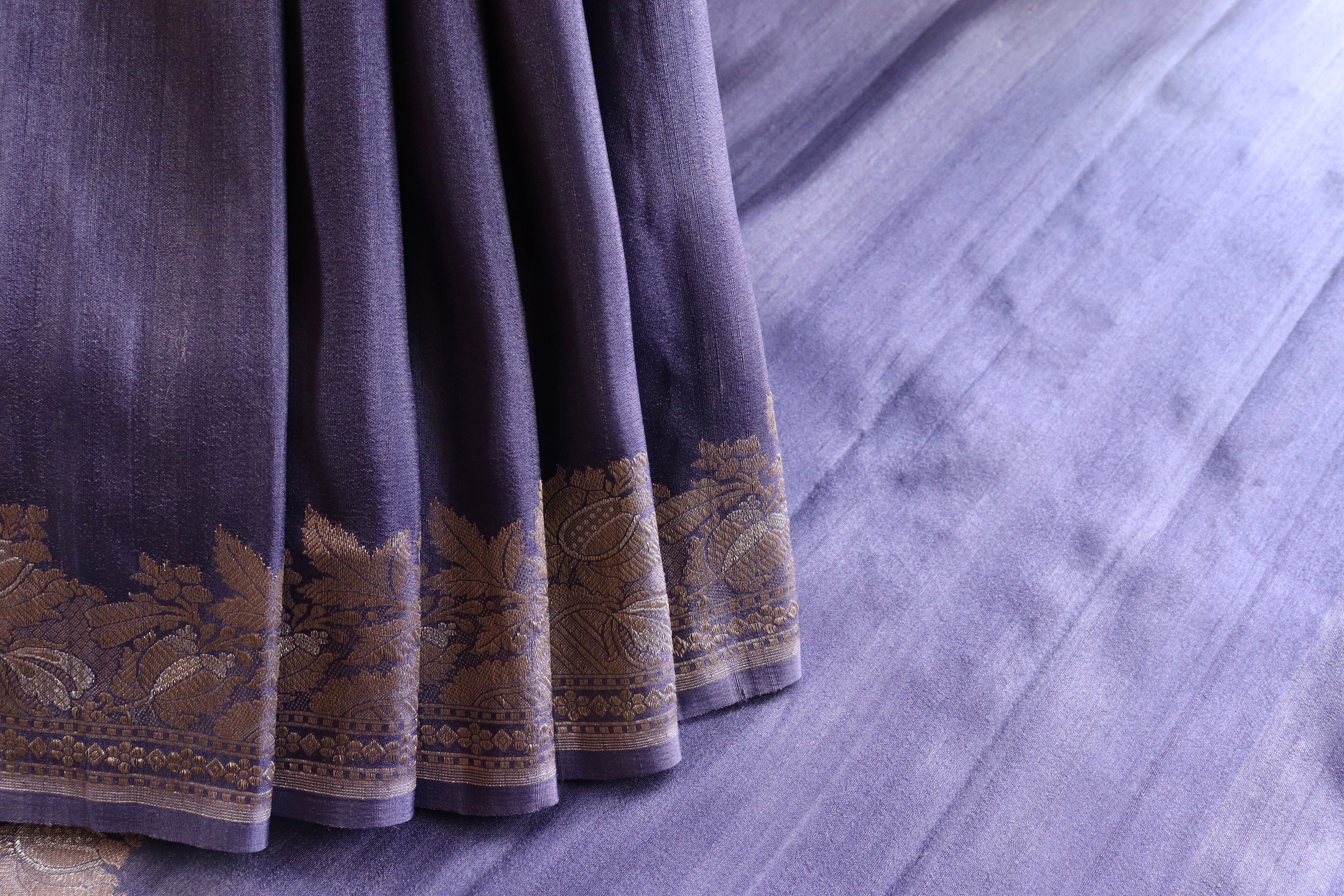 Purple Tussar Silk  Handloom Banarasi Saree