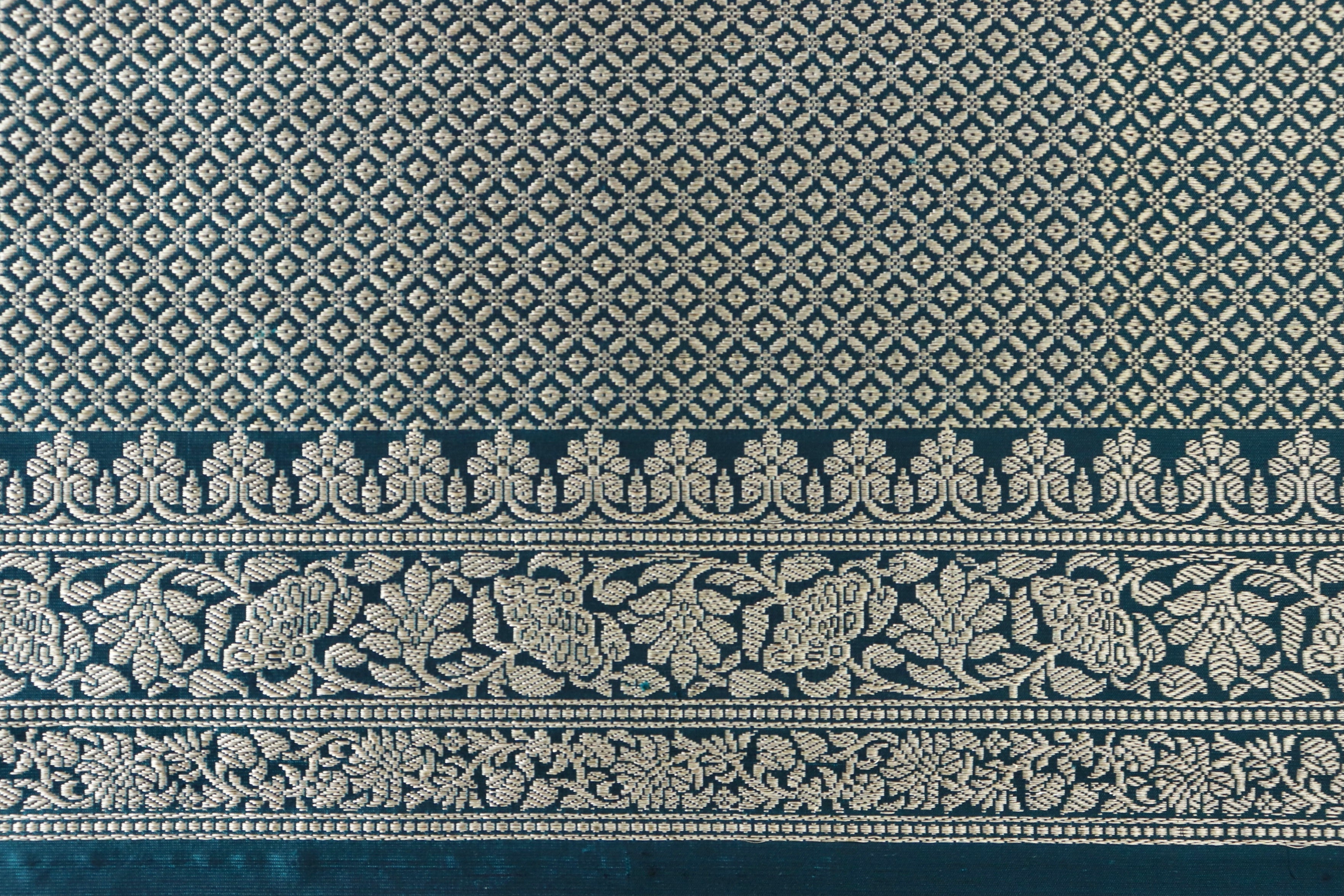 Teal Blue Kadhua Pure Silk Handloom Banarasi Saree
