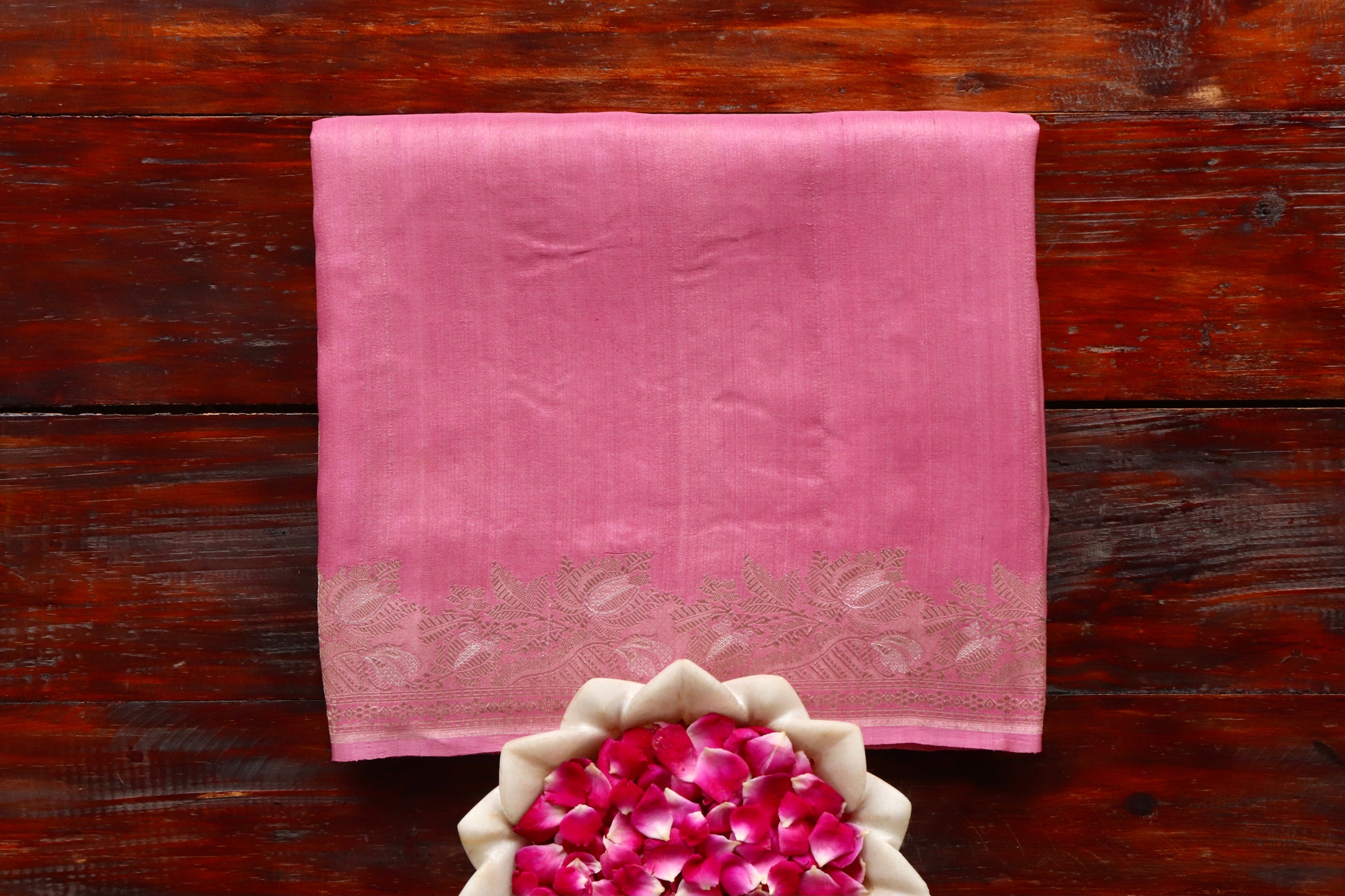 Pink Tussar Silk  Handloom Banarasi Saree