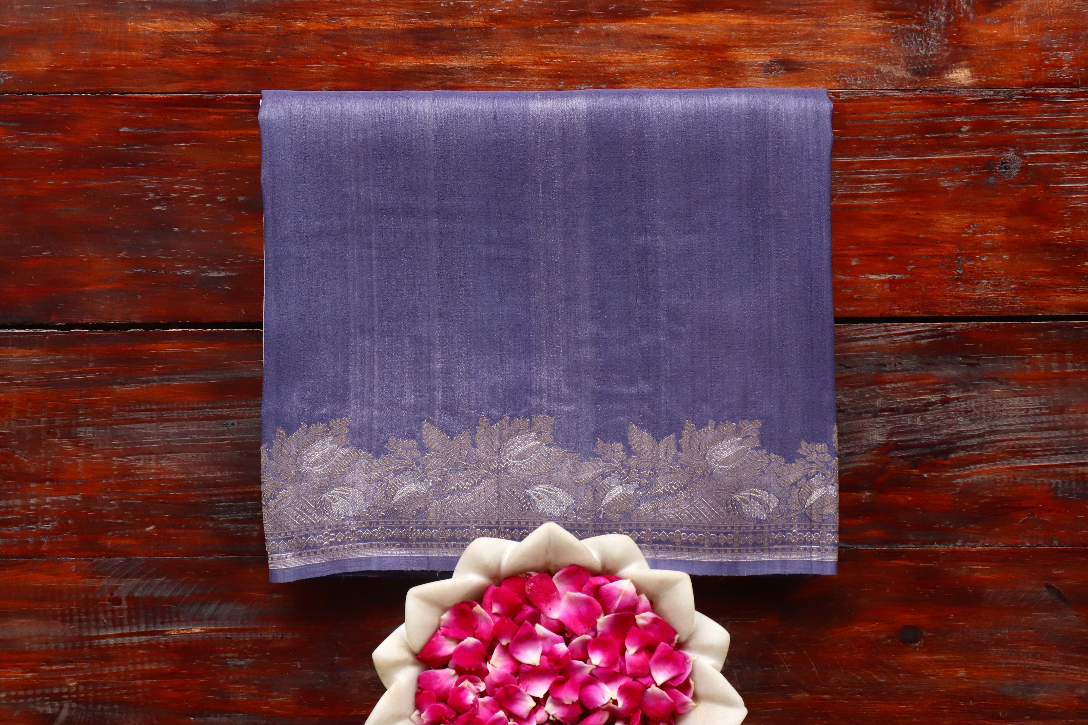 Purple Tussar Silk  Handloom Banarasi Saree