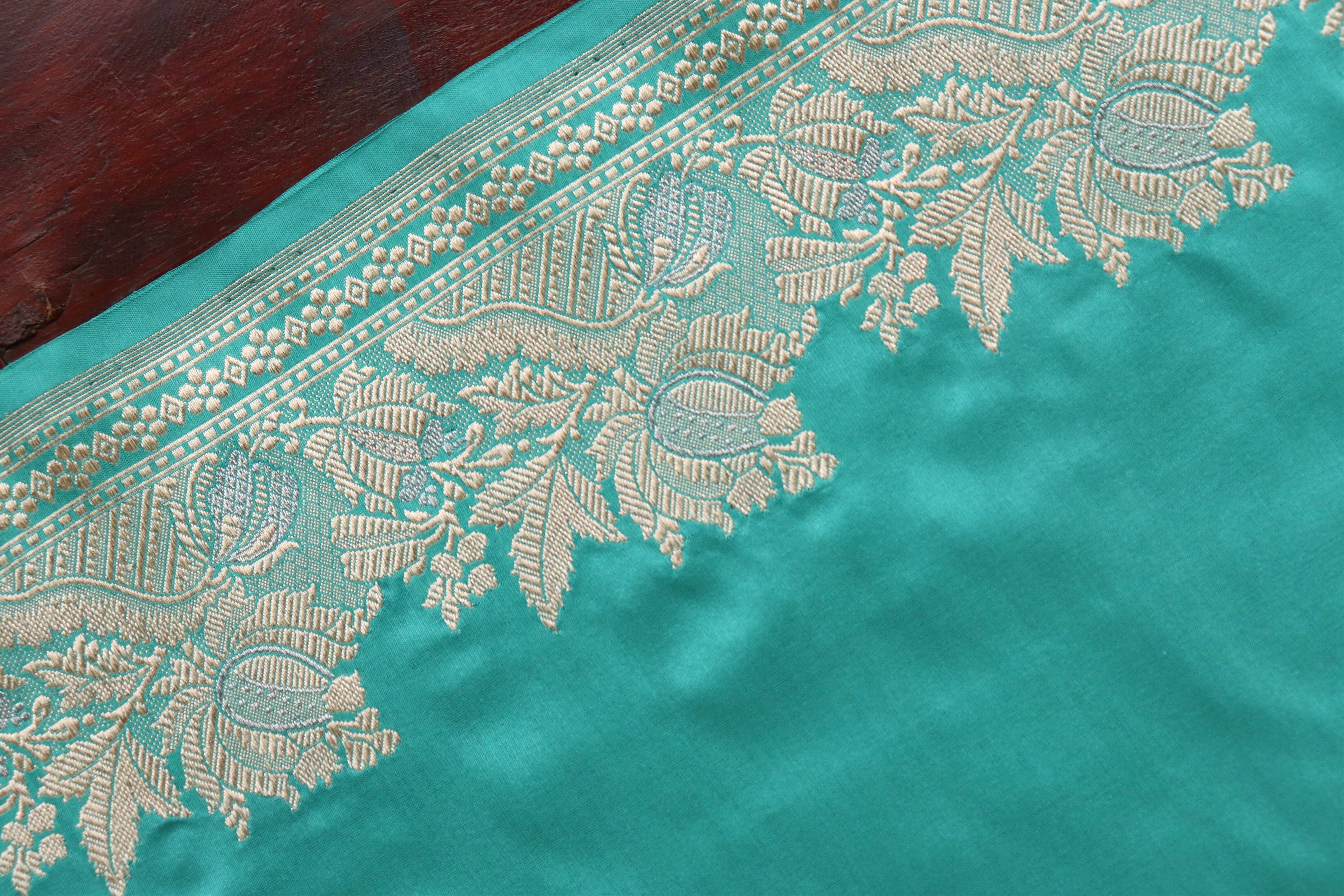 Aqua Green Sona Rupa Pure Silk Handloom Banarasi Saree