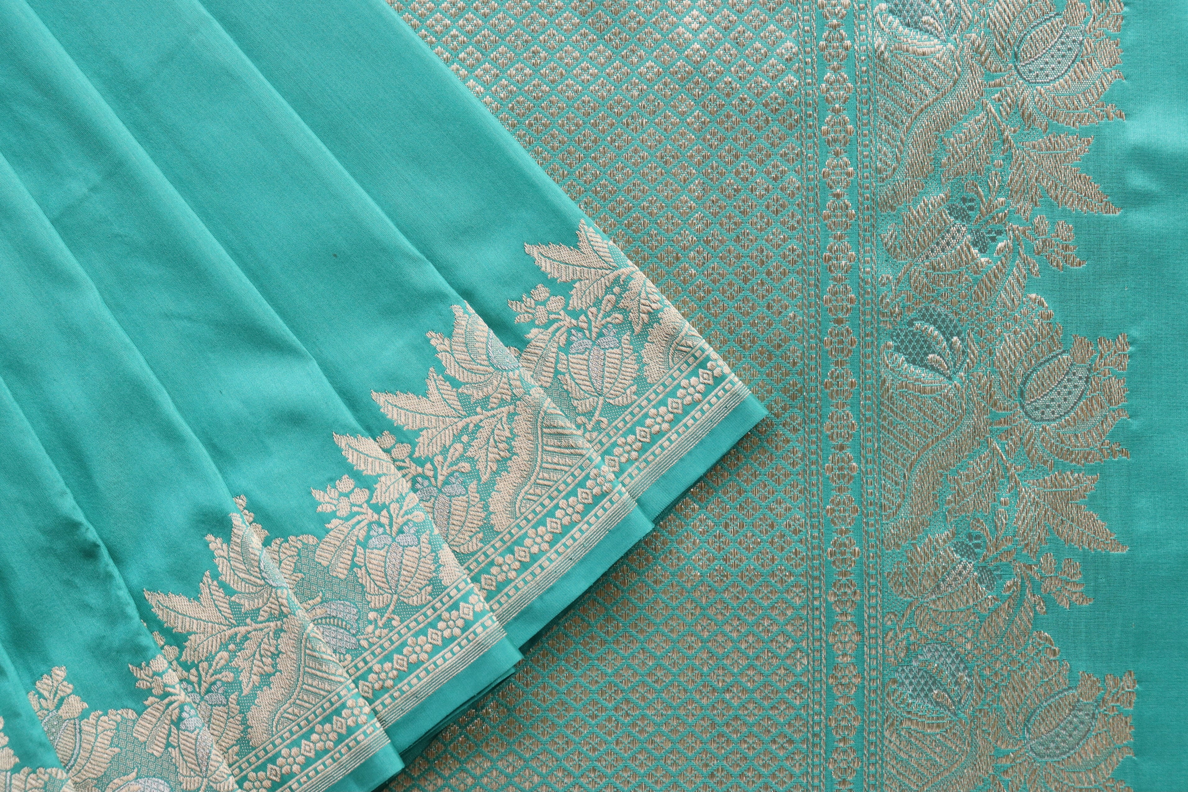 Aqua Green Sona Rupa Pure Silk Handloom Banarasi Saree