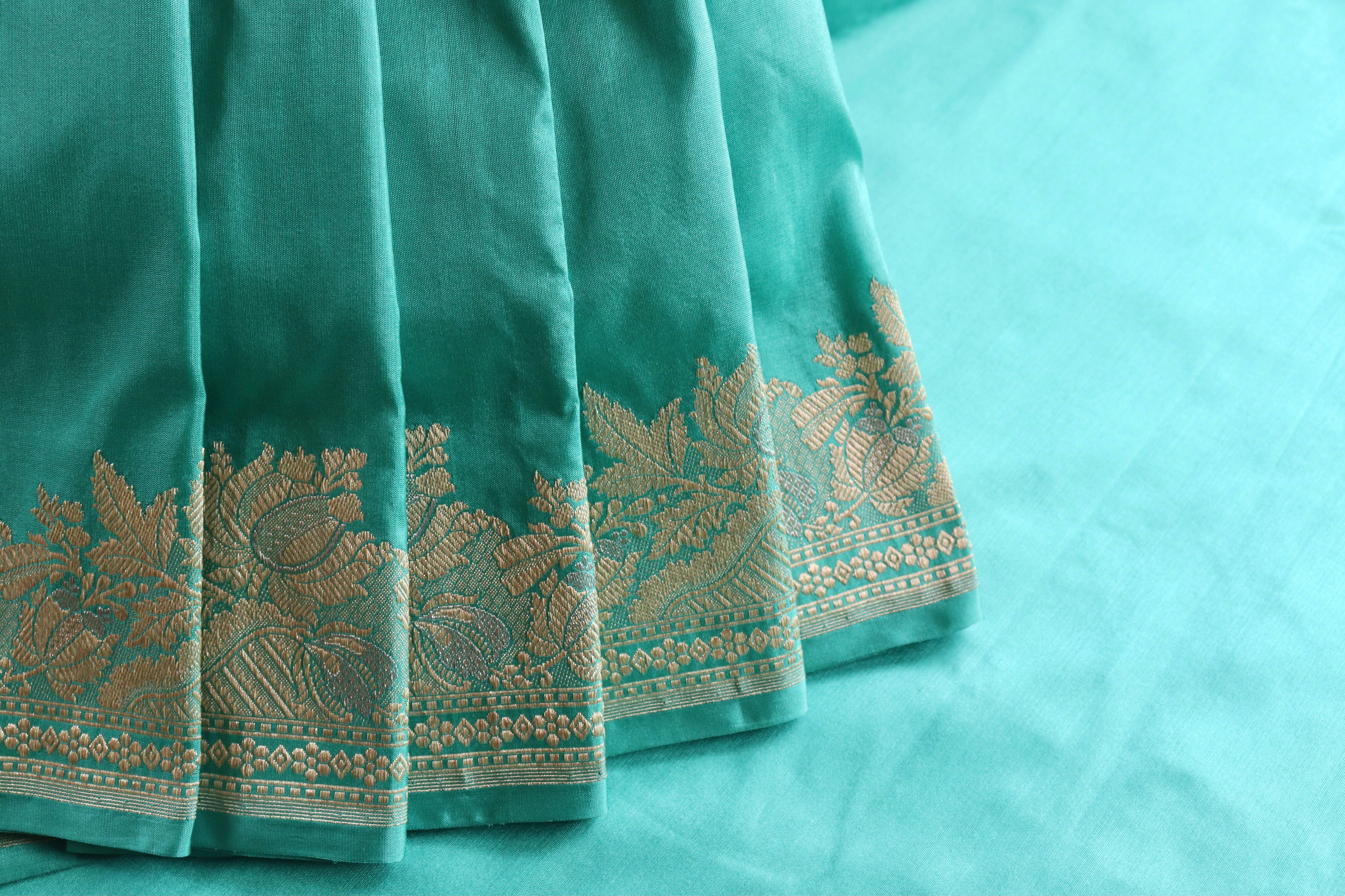Aqua Green Sona Rupa Pure Silk Handloom Banarasi Saree