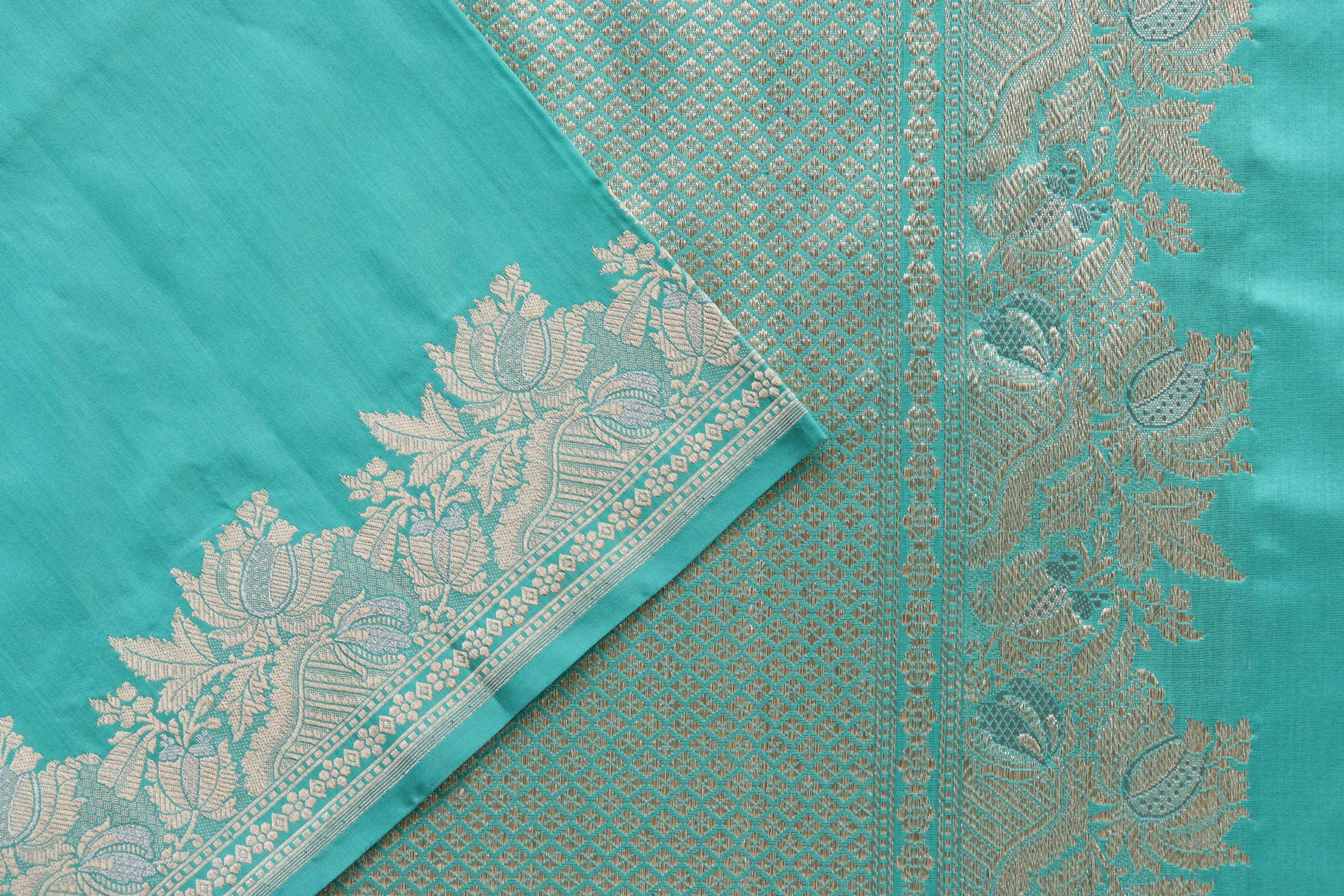 Aqua Green Sona Rupa Pure Silk Handloom Banarasi Saree