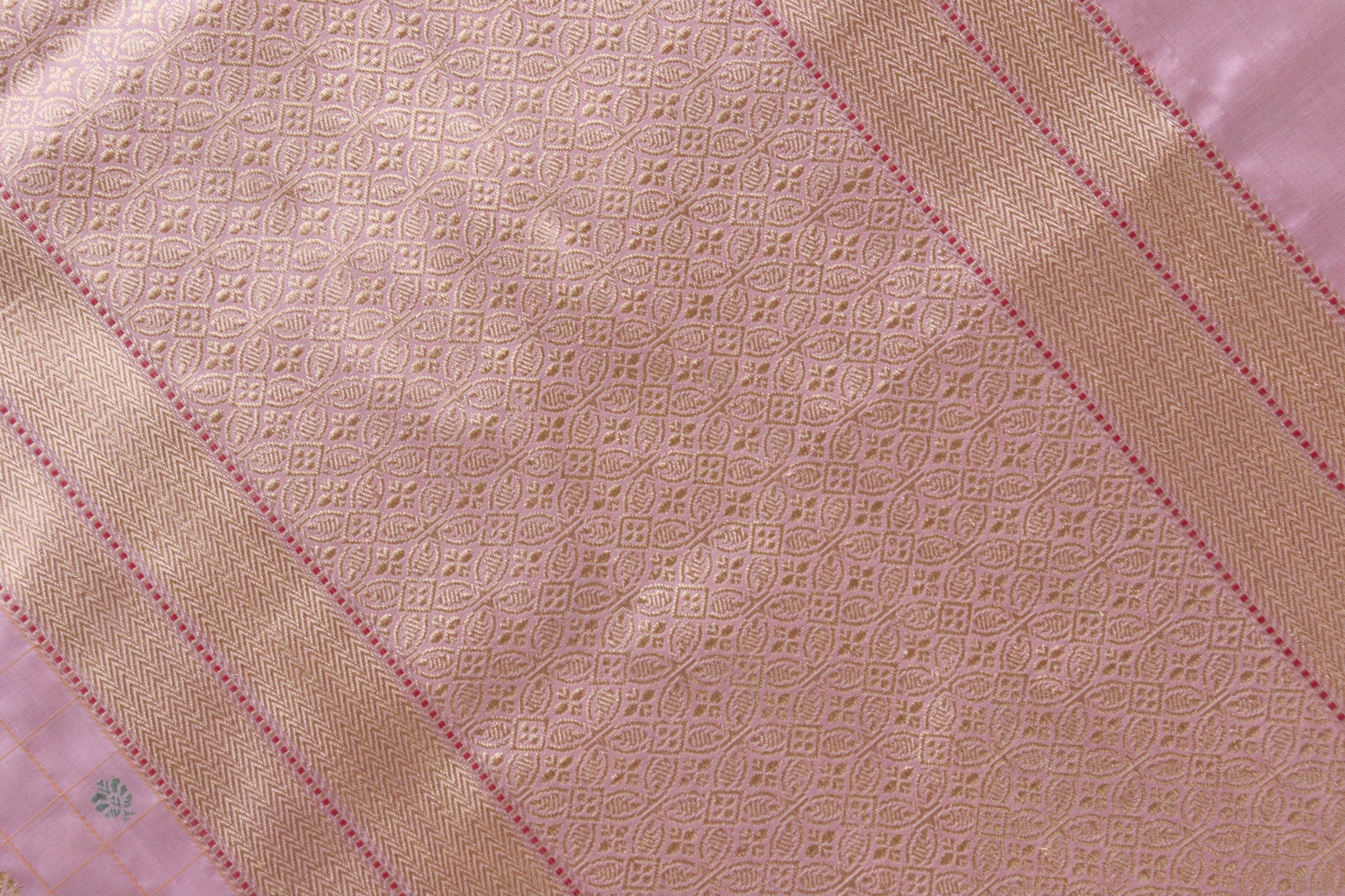 Rose Pink Check Pure Silk Handloom Banarasi Saree