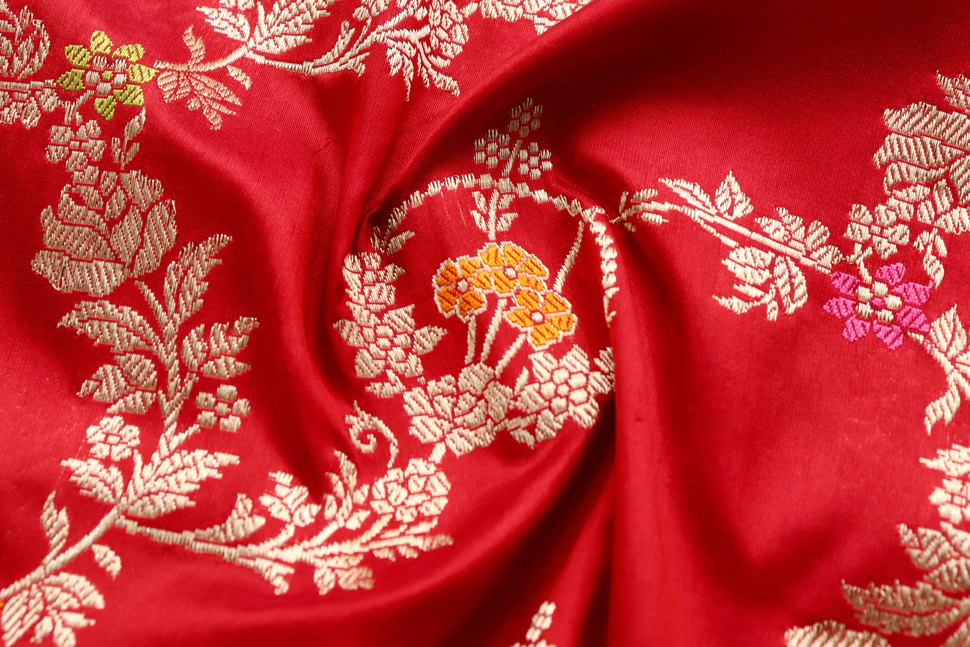 Red Jangla Pure Silk Handloom Banarasi Dupatta