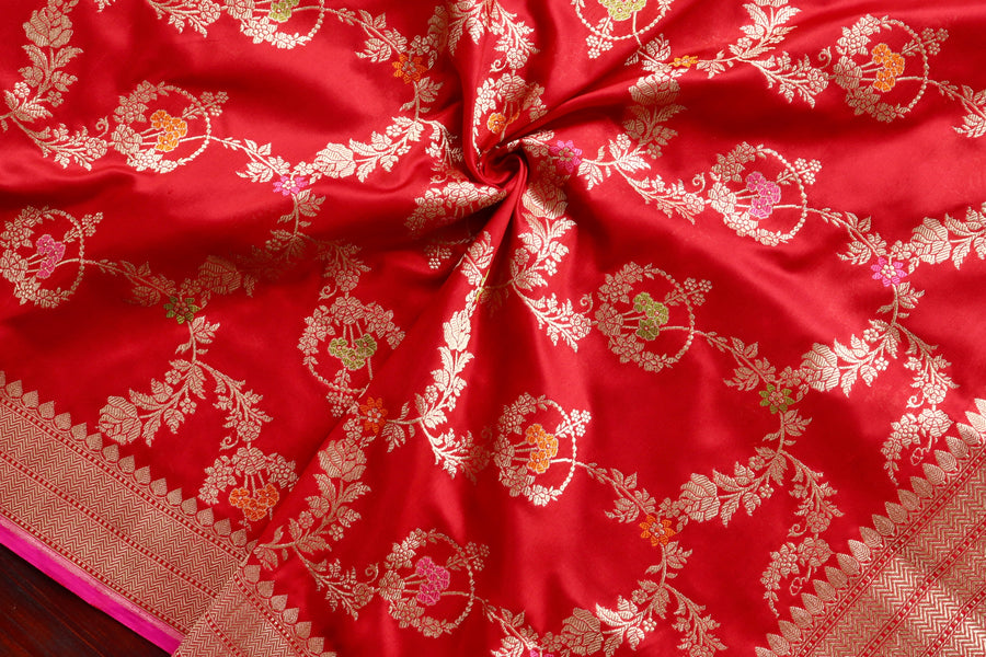 Red Jangla Pure Silk Banarasi Dupatta | Stuti Weaves
