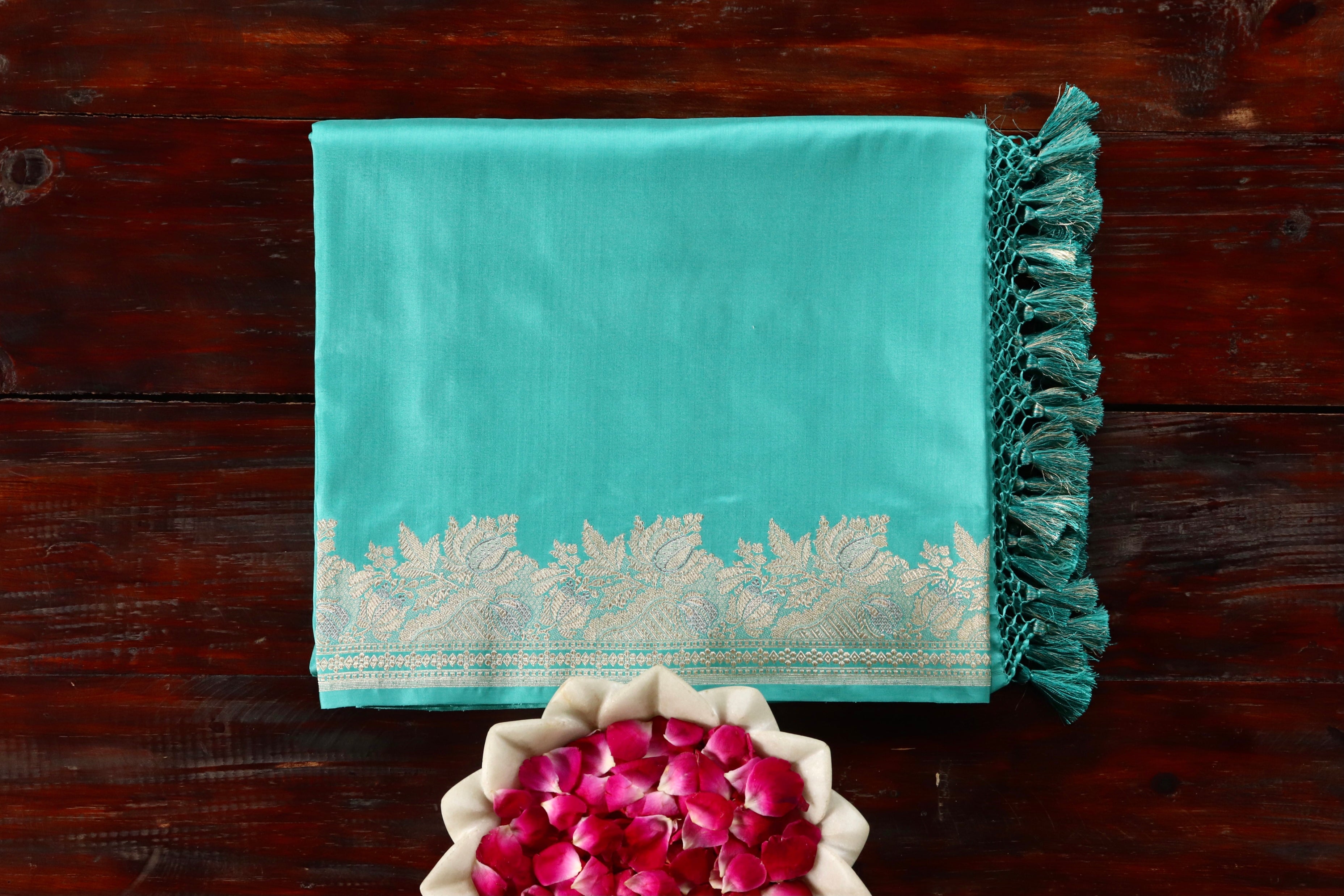 Aqua Green Sona Rupa Pure Silk Handloom Banarasi Saree