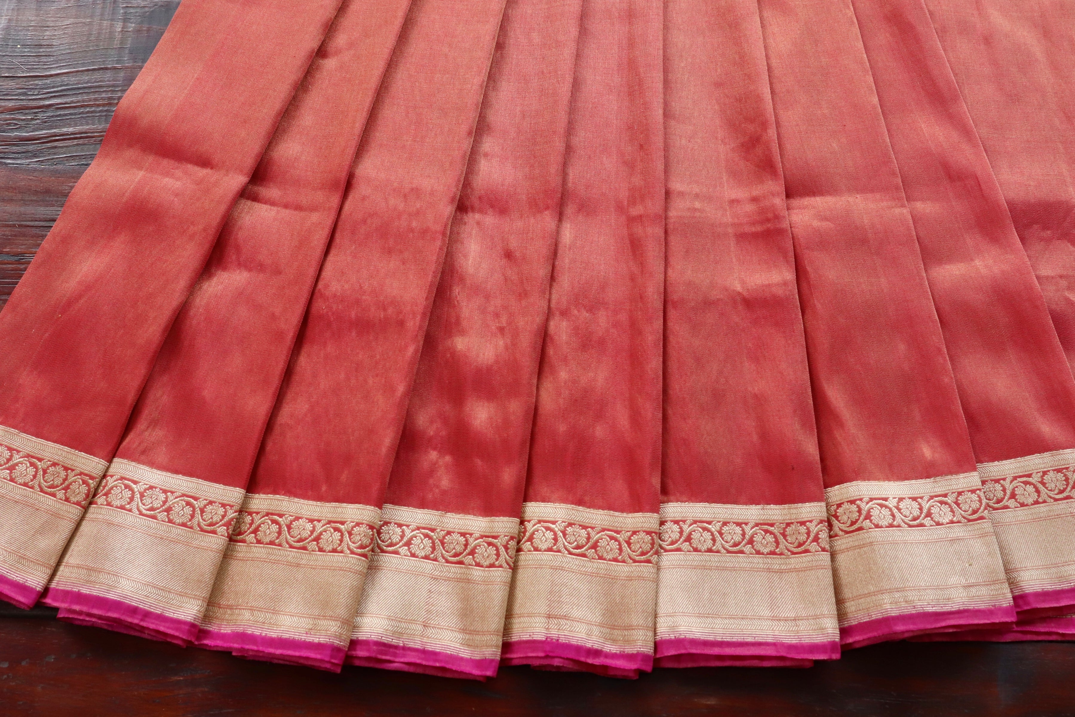 Rose Red Tissue Silk Handloom Banarasi Saree