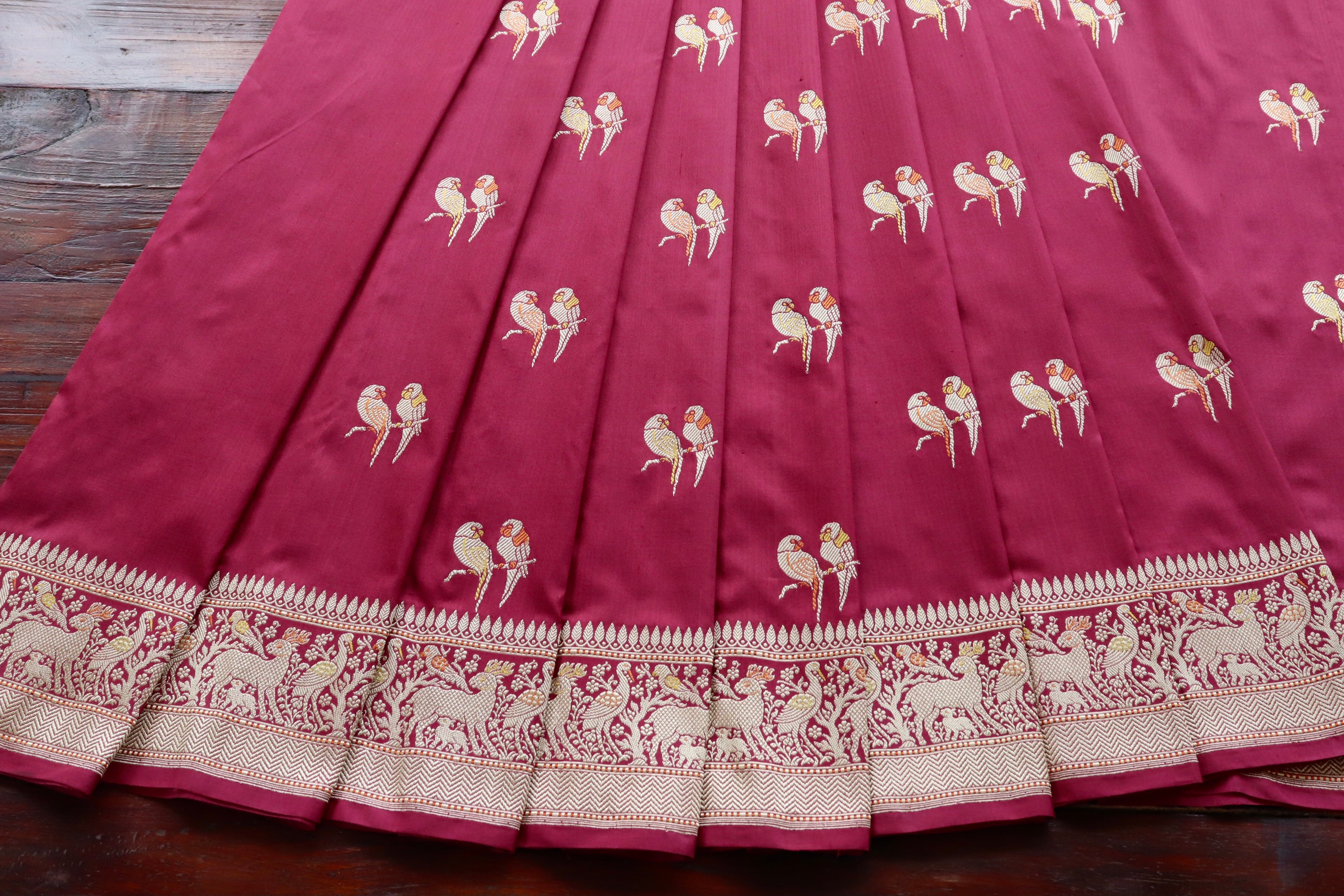 Maroon Bird Motif Pure Silk Handloom Banarasi Saree