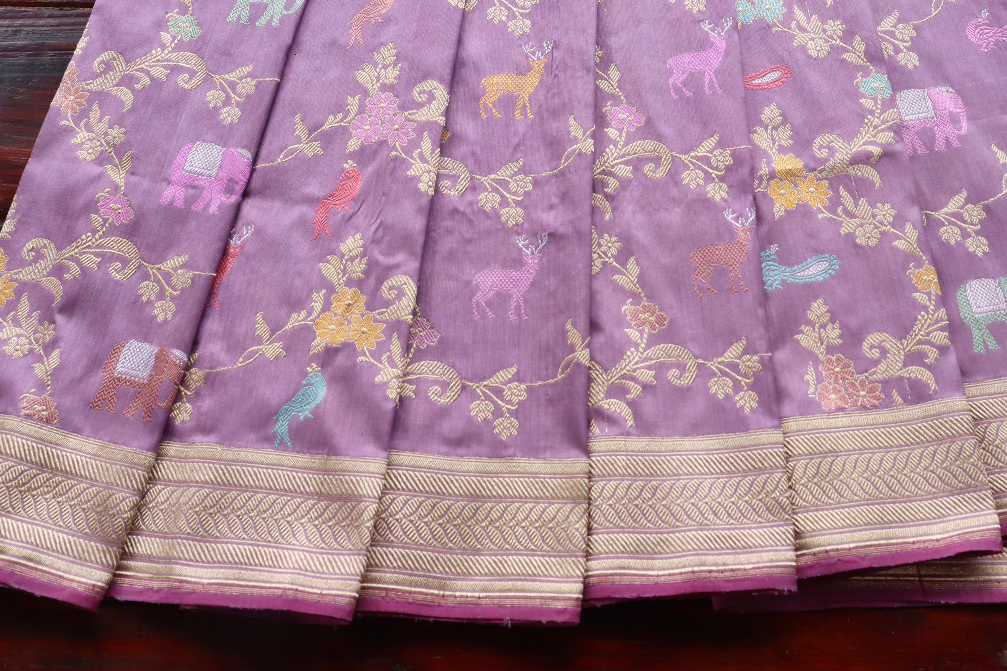 Deep Lilac Kadhua Shikargah Pure Silk Handloom Banarasi Saree