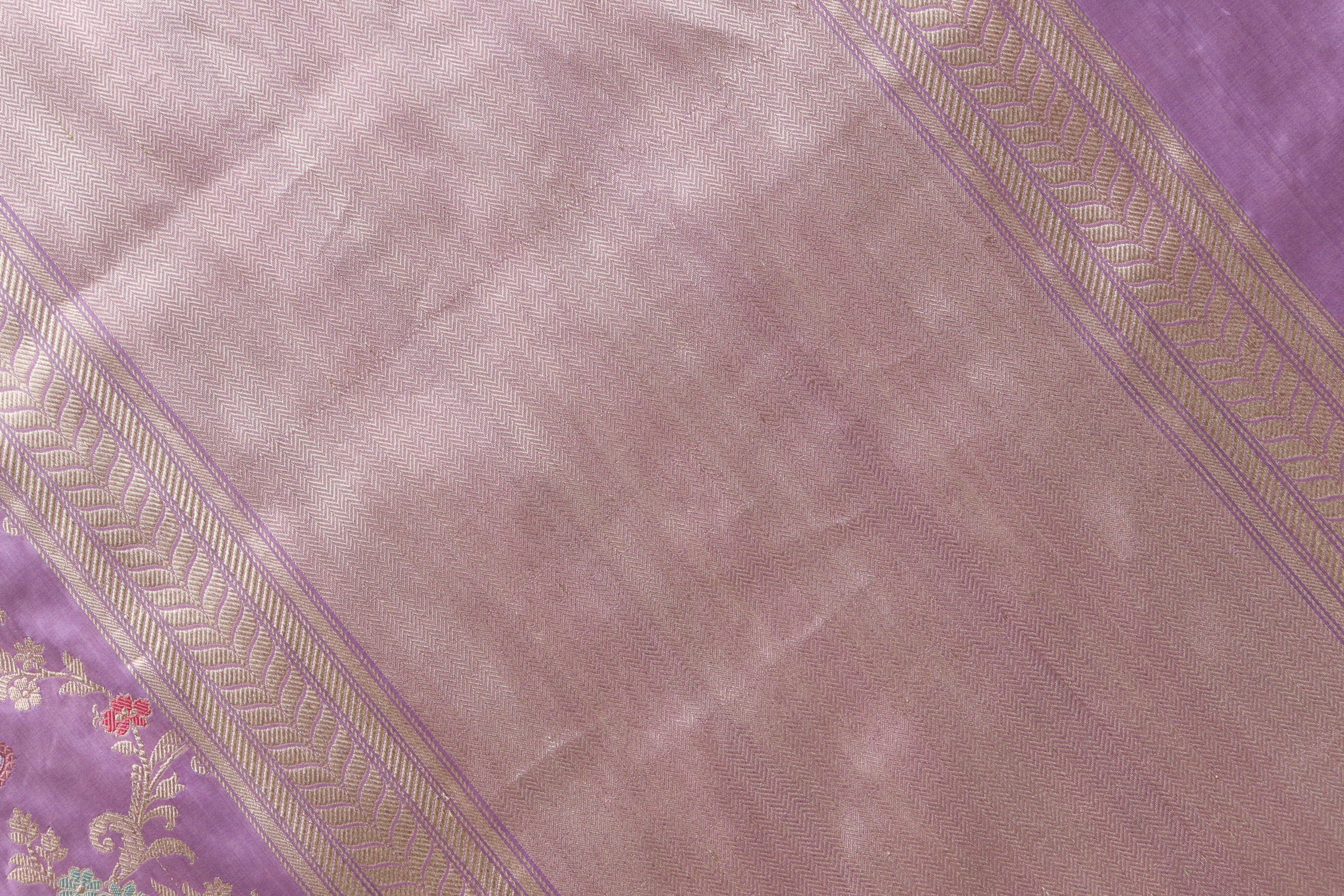 Deep Lilac Kadhua Shikargah Pure Silk Handloom Banarasi Saree