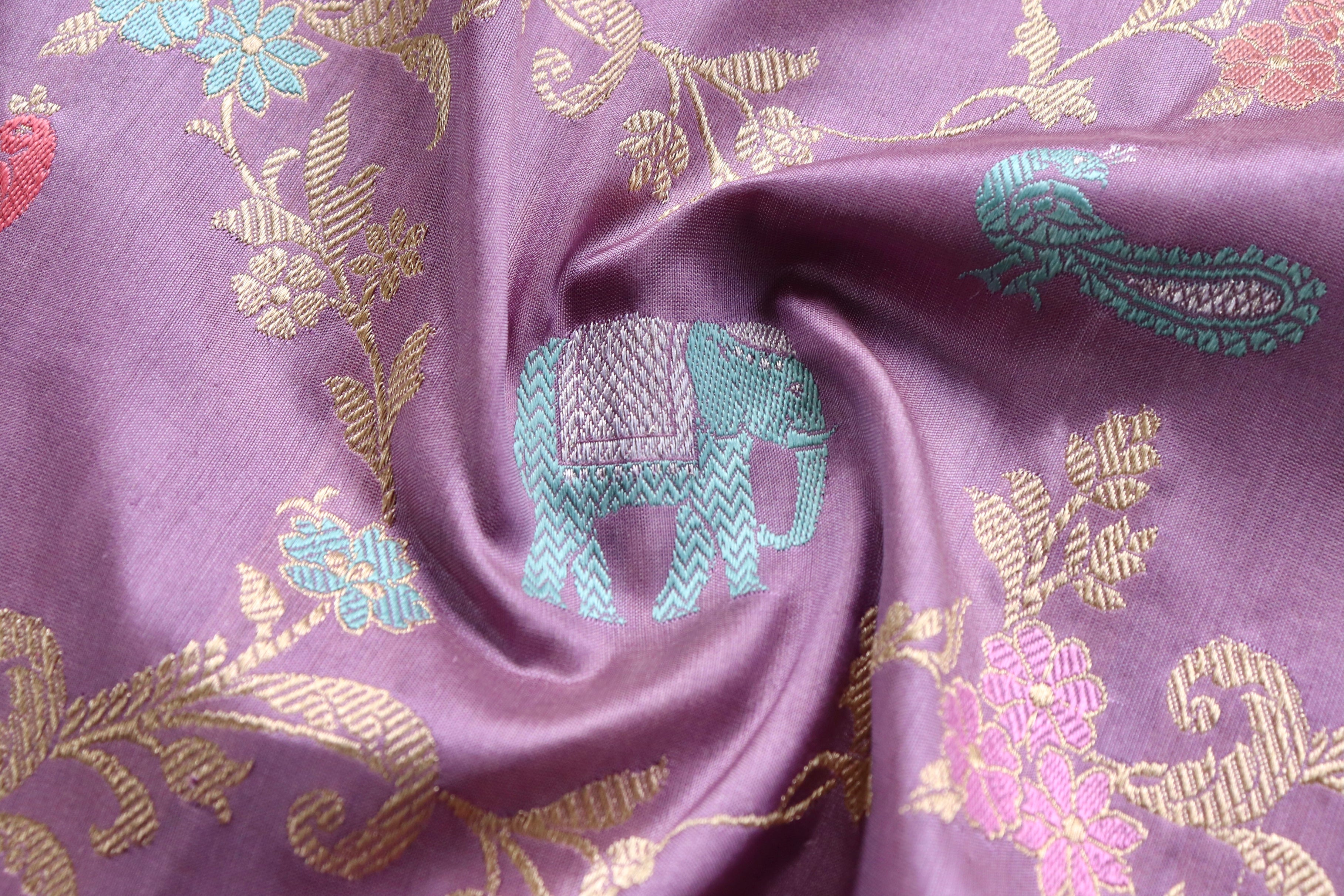 Deep Lilac Kadhua Shikargah Pure Silk Handloom Banarasi Saree