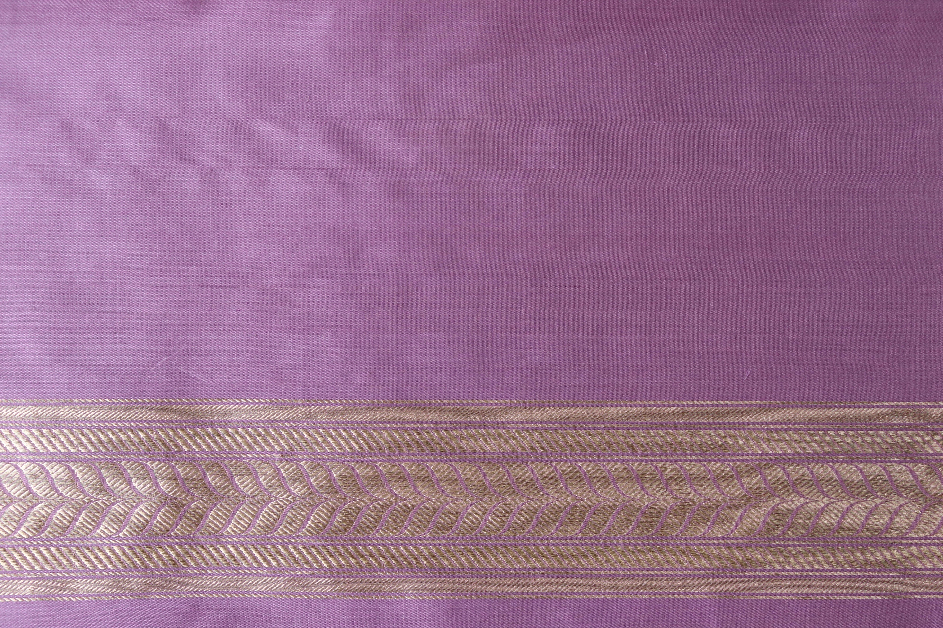 Deep Lilac Kadhua Shikargah Pure Silk Handloom Banarasi Saree