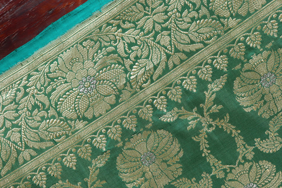 Green Chinar Pure Silk Banarasi Jangla Saree | Stuti Weaves