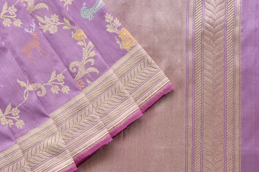 Deep Lilac Kadhua Shikargah Pure Silk Banarasi Saree | Stuti Weaves