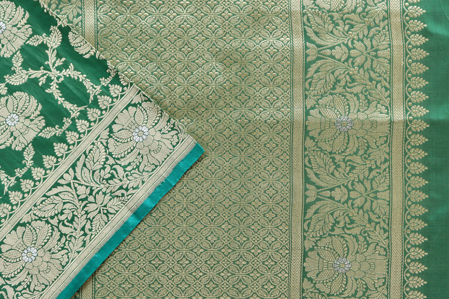 Green Chinar Pure Silk Banarasi Jangla Saree | Stuti Weaves