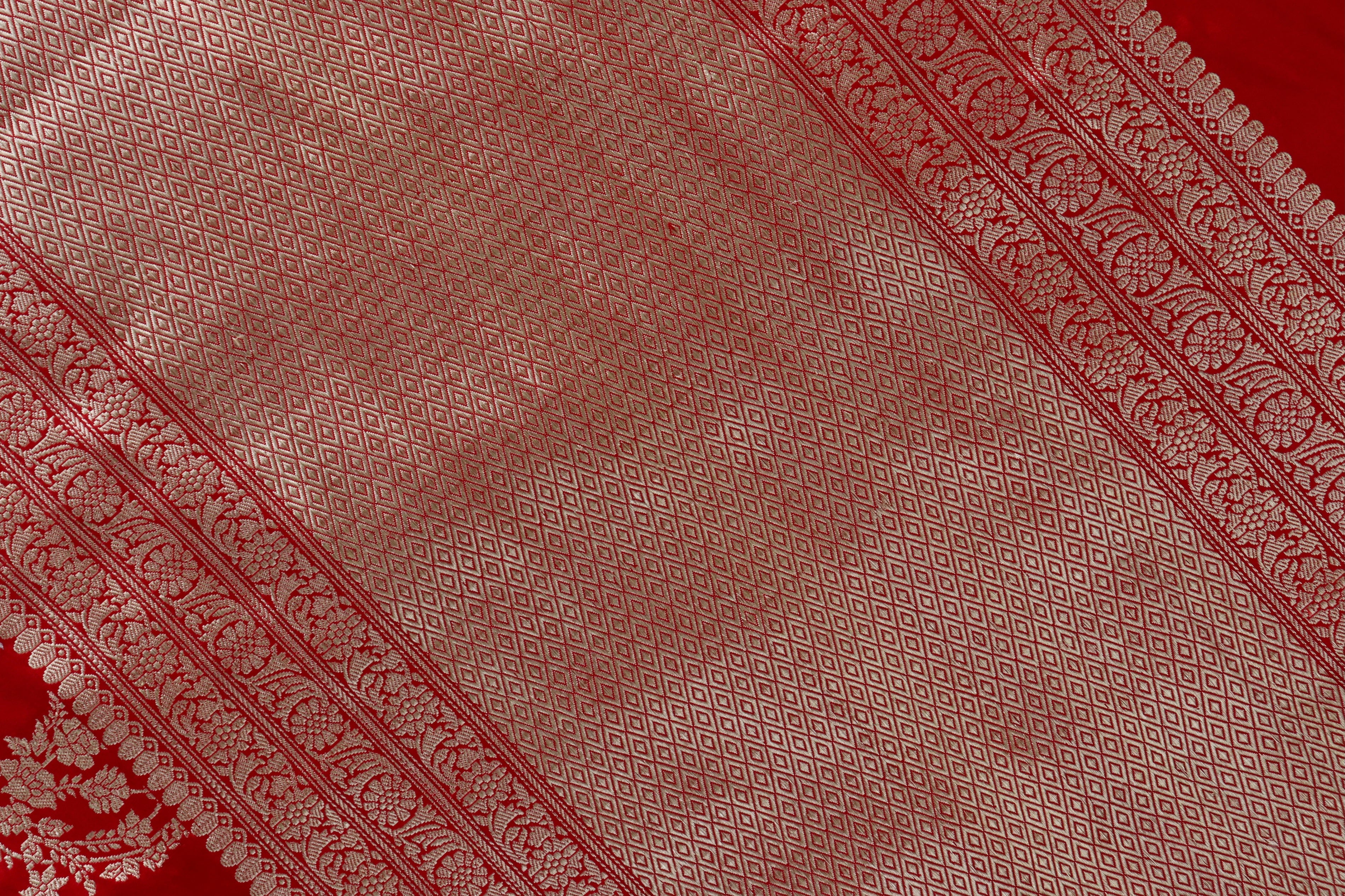 Red Jangla Pure Katan Silk Handloom Banarasi Saree