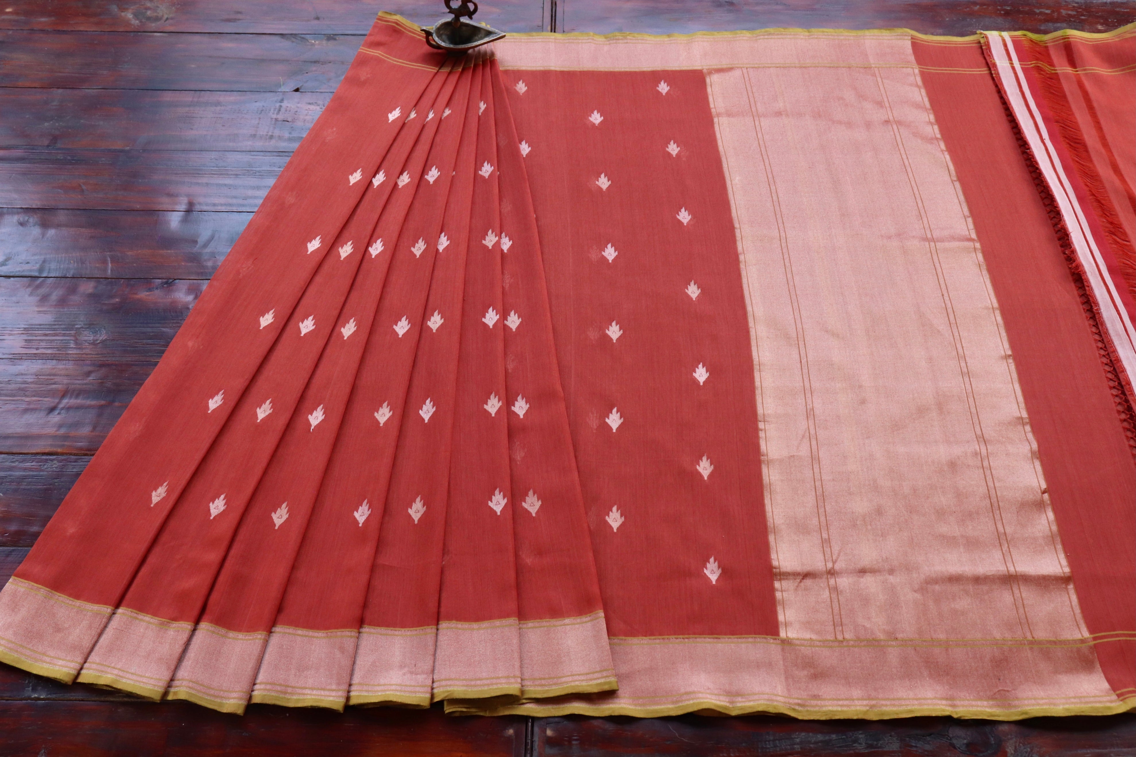 Red Cotton Banarasi Handloom Saree
