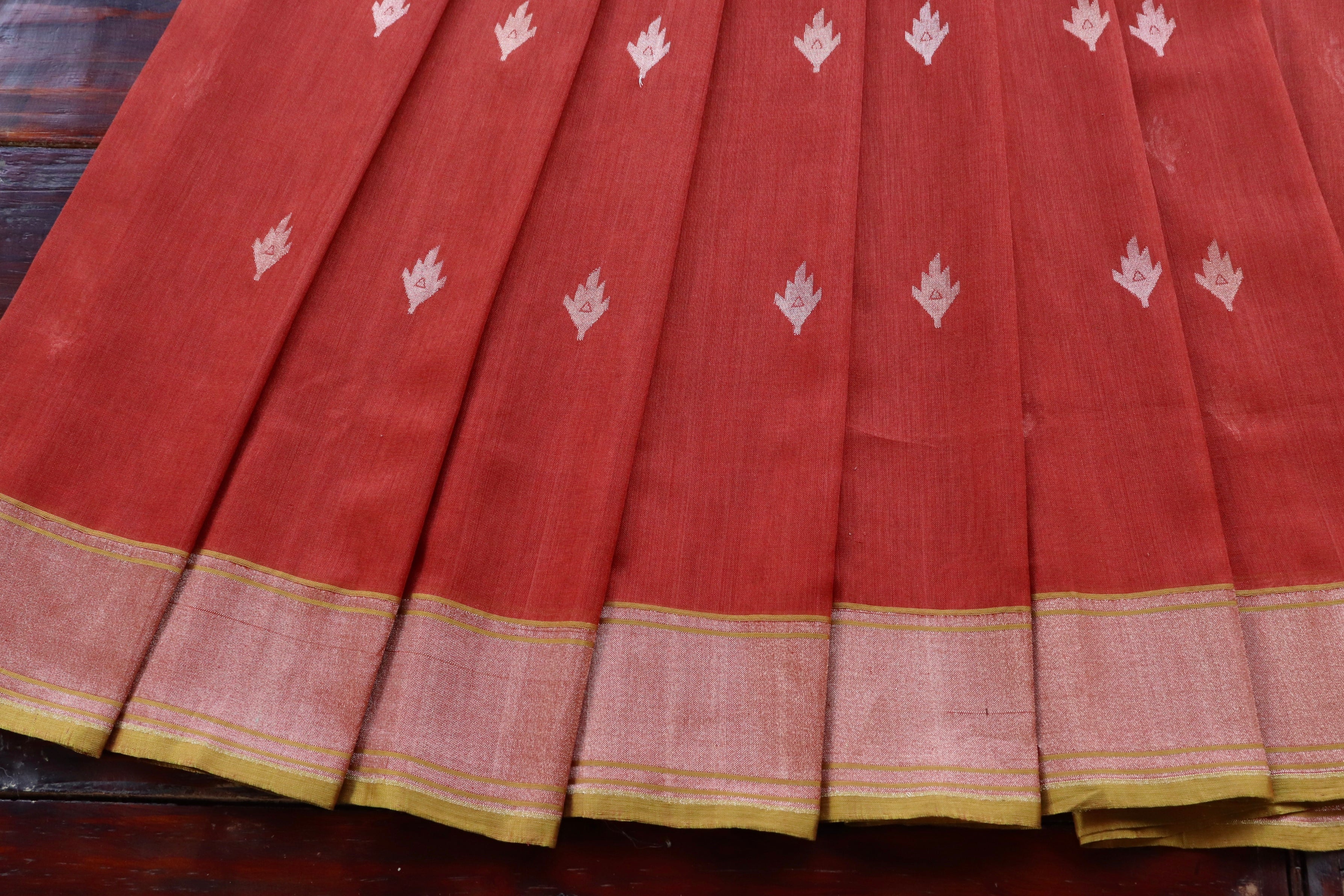 Red Cotton Banarasi Handloom Saree