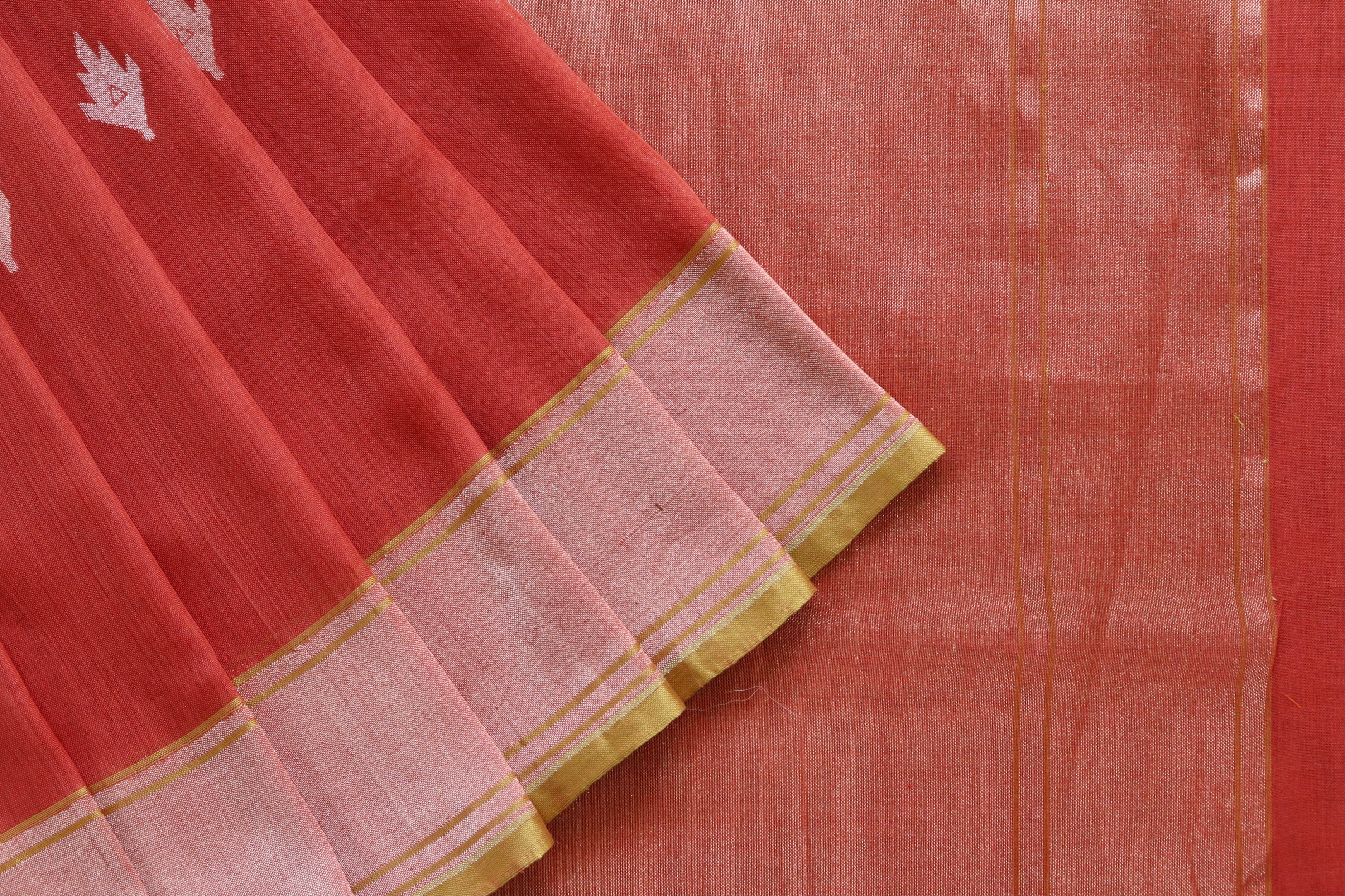 Red Cotton Banarasi Handloom Saree