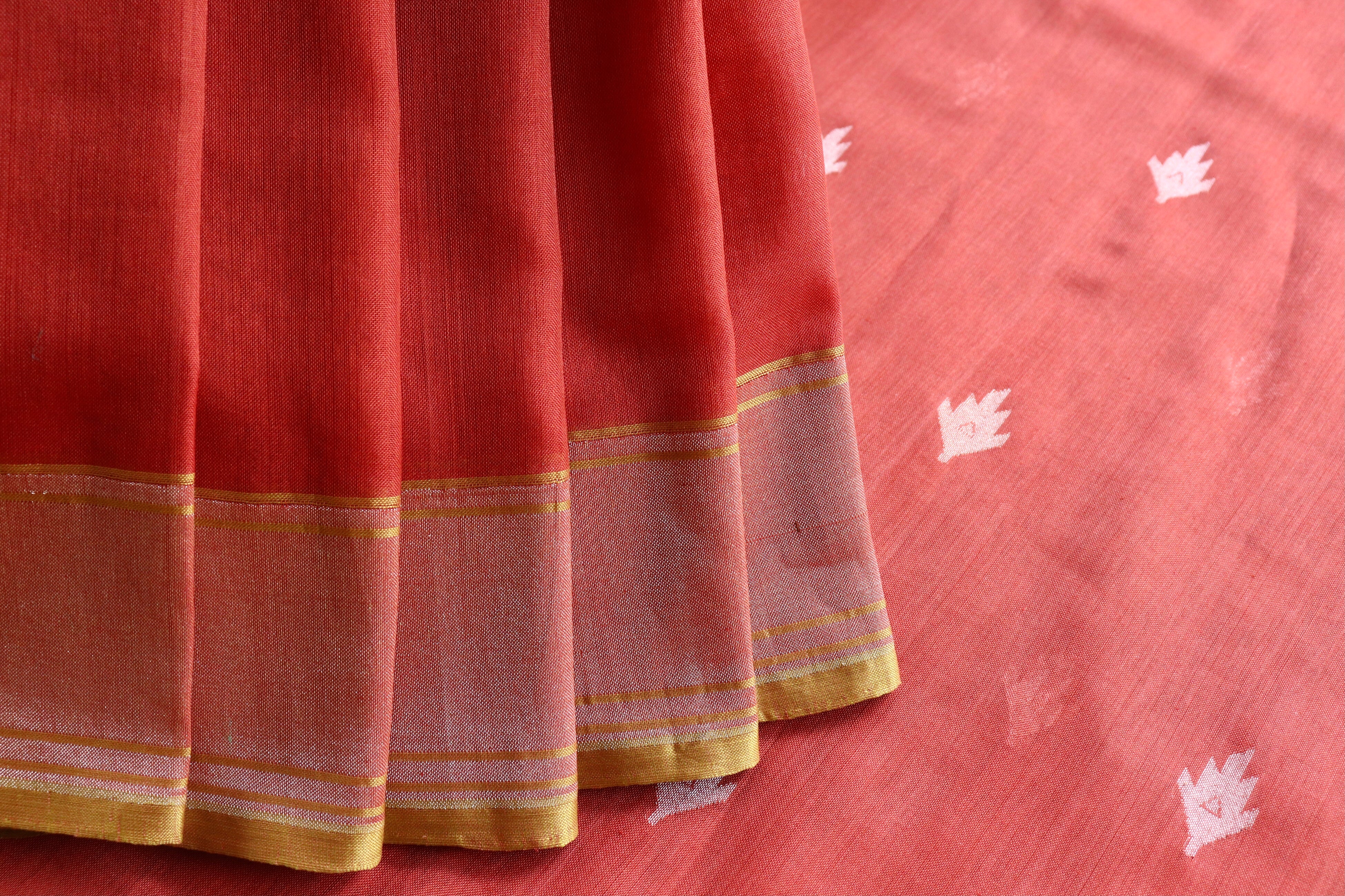 Red Cotton Banarasi Handloom Saree