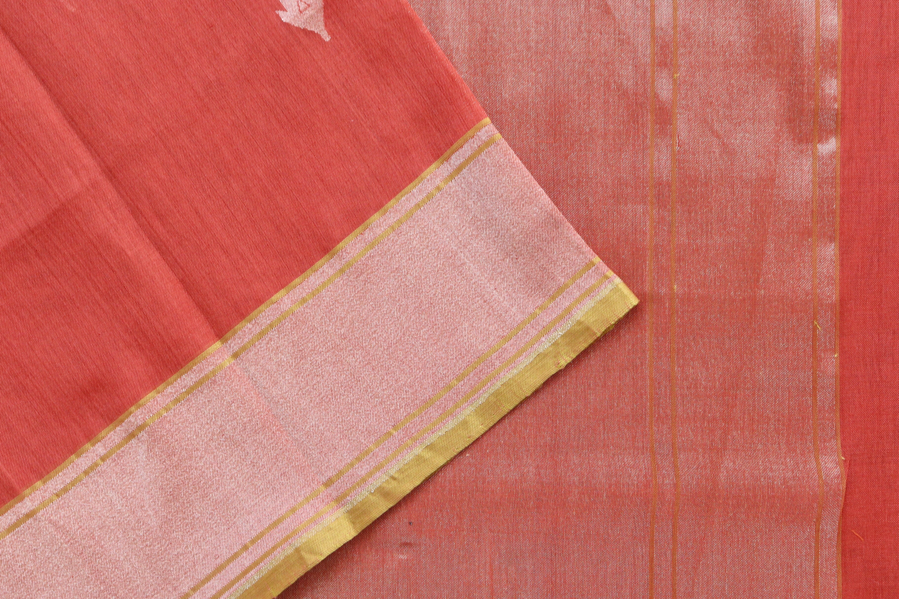 Red Cotton Banarasi Handloom Saree