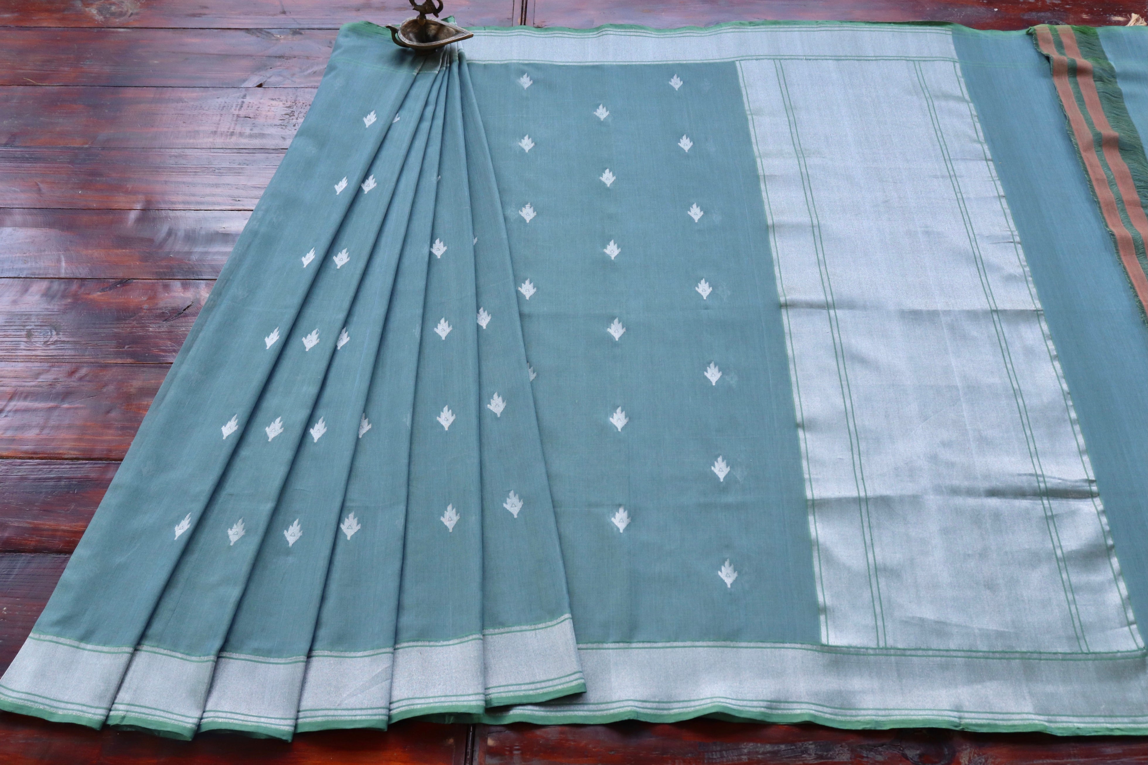 Grey Cotton Banarasi Handloom Saree