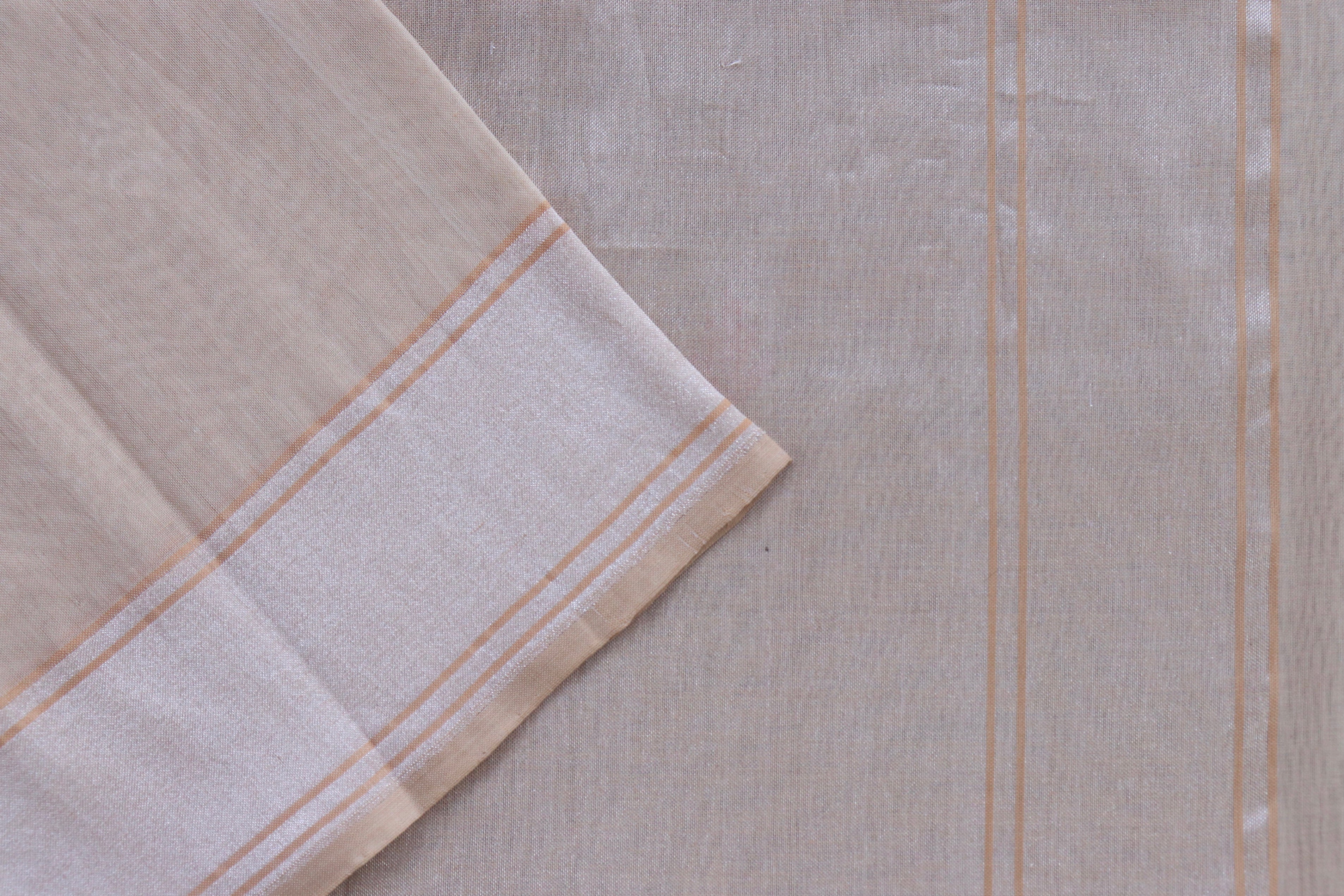 Cream Cotton Meenadar Kadhua Motif Banarasi Handloom Saree
